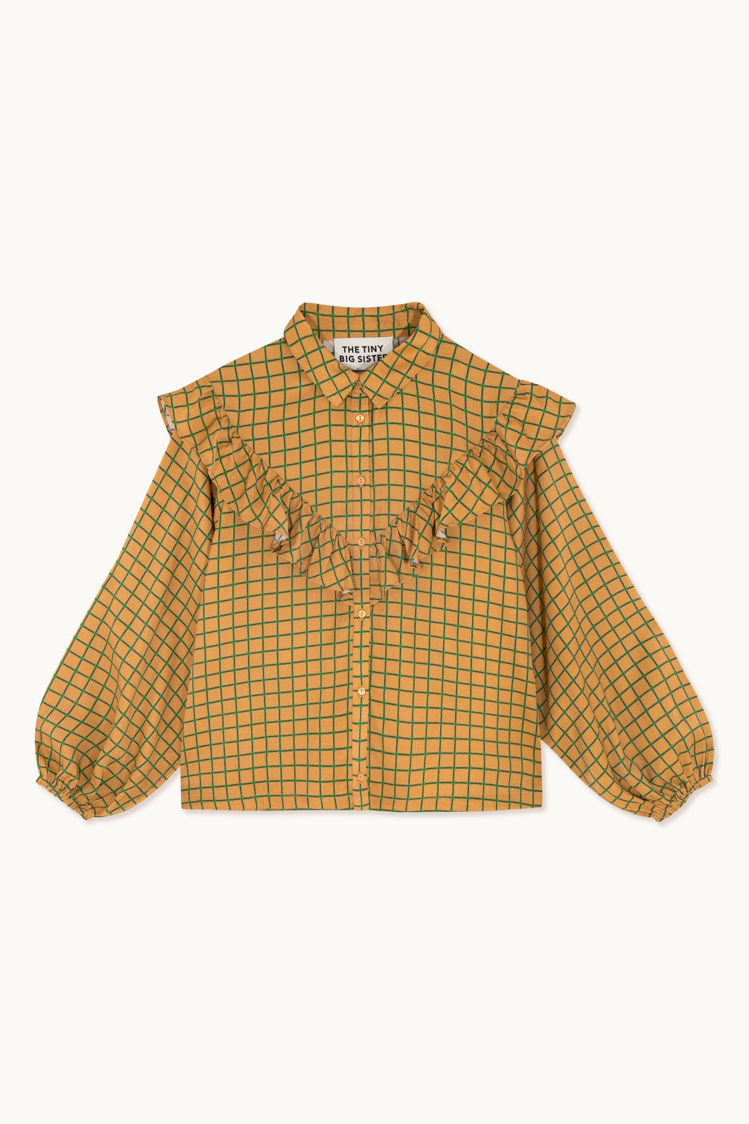 FLOWERS GRID FRILL BLOUSE