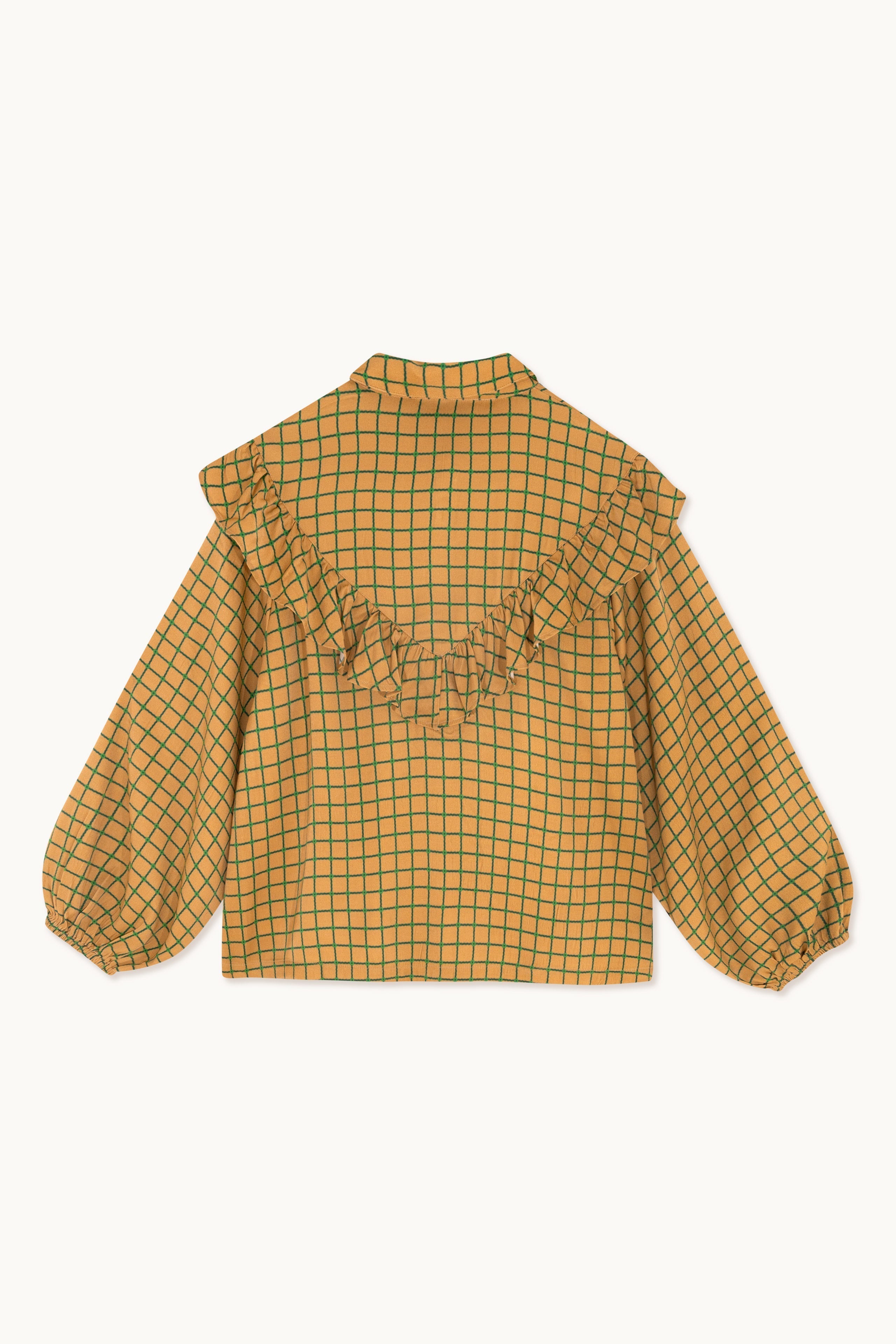 FLOWERS GRID FRILL BLOUSE