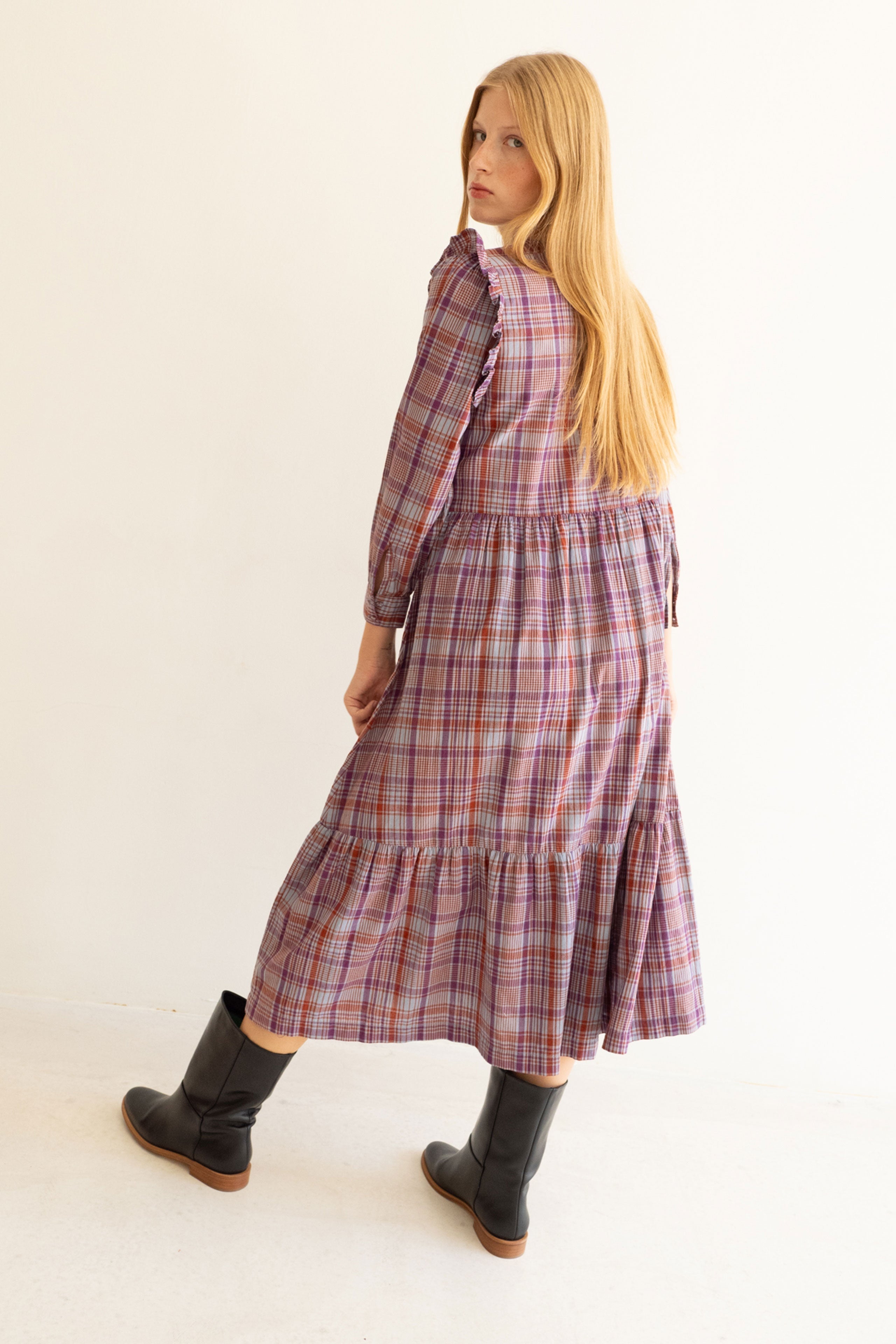 V-NECK CHECK DRESS