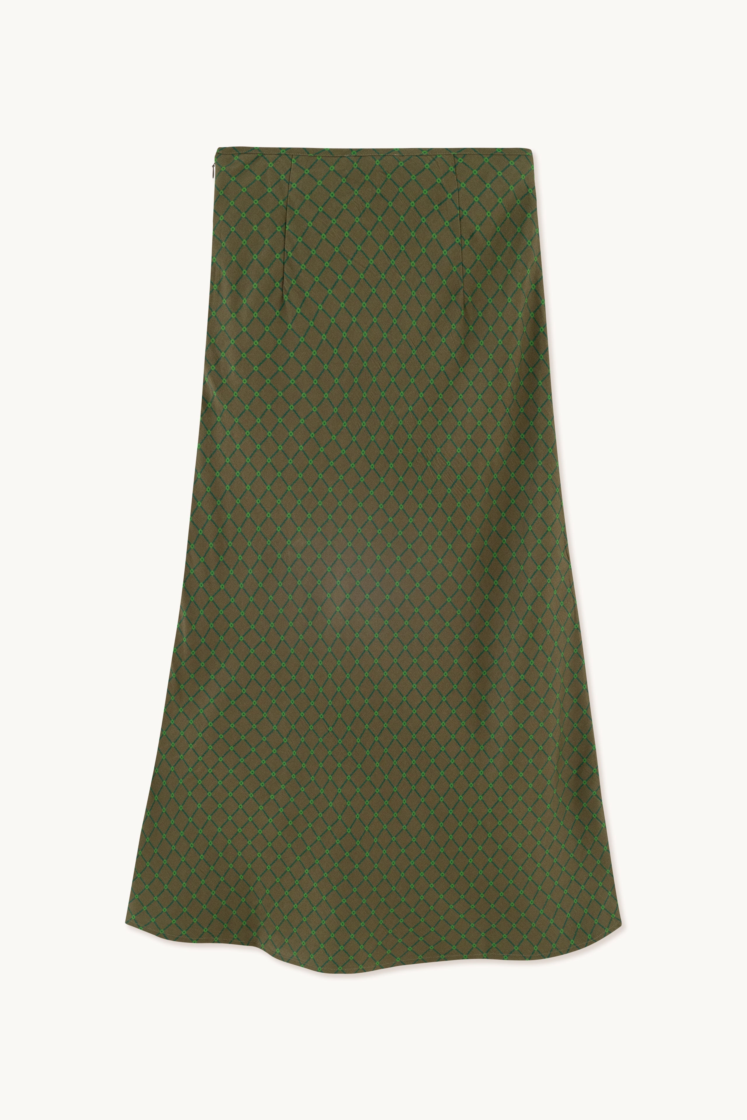 FLOWERS GRID BIAS CUT SKIRT