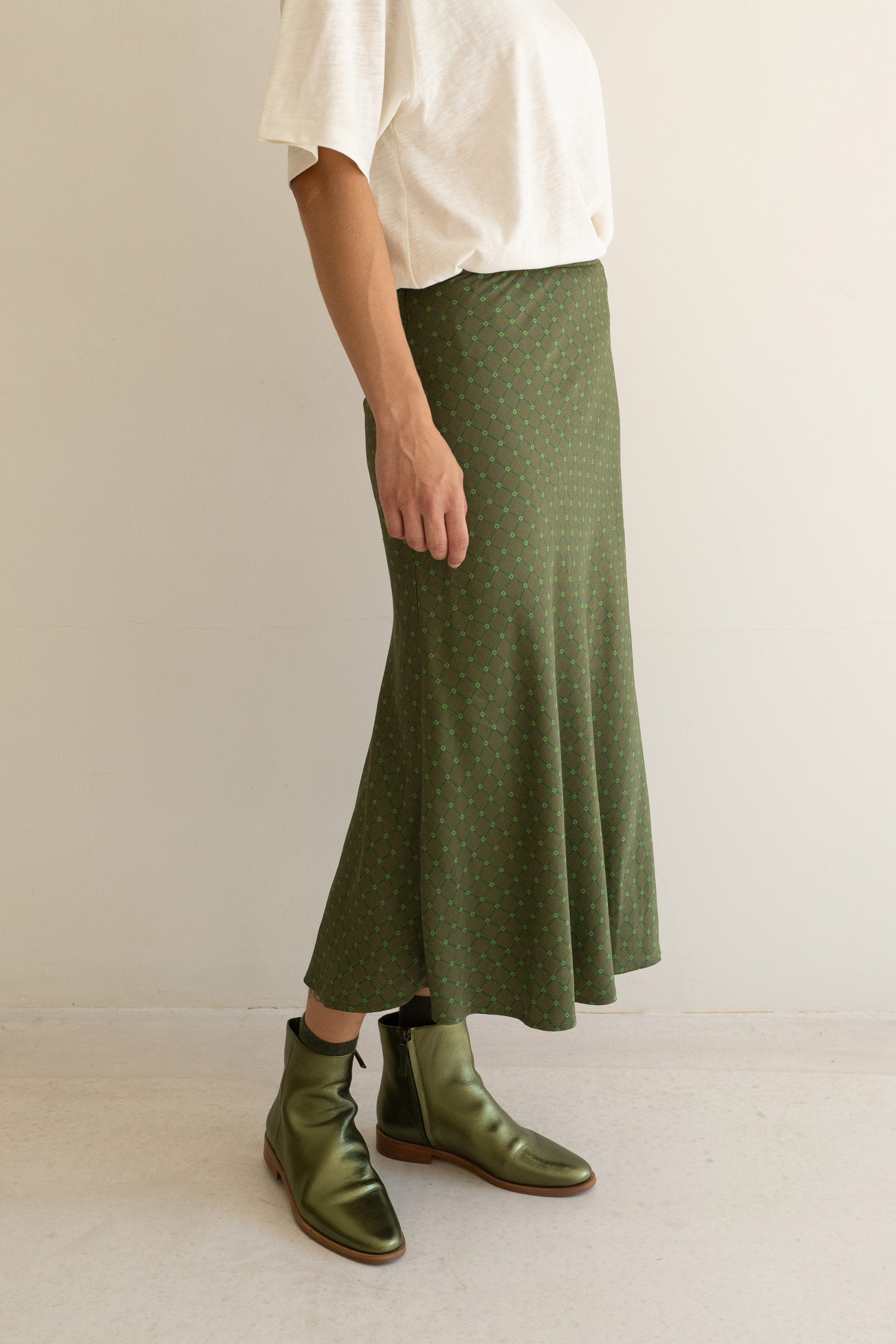 FLOWERS GRID BIAS CUT SKIRT