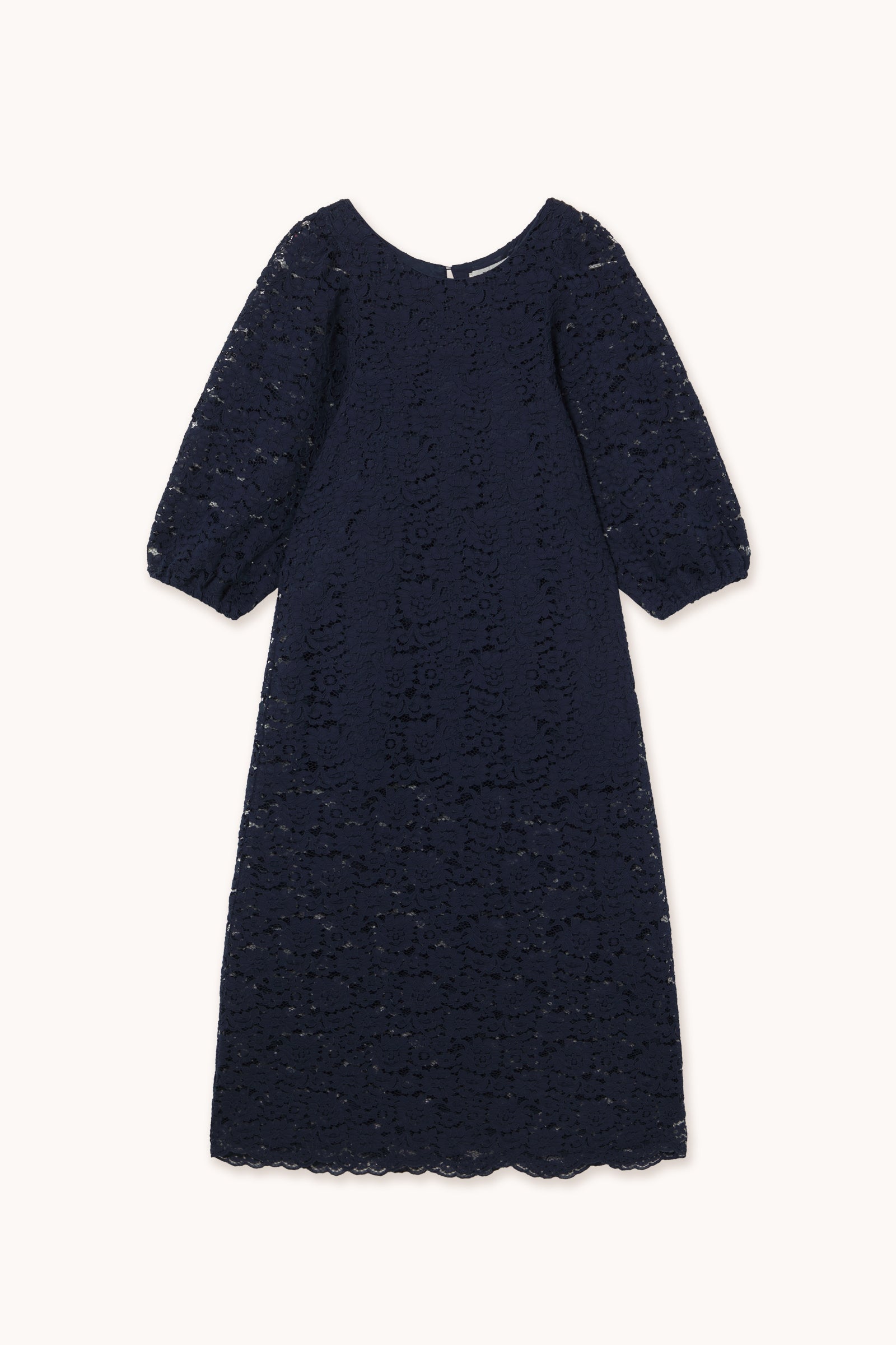MIDI-KLEID MIT PUFFÄRMELN AUS SPITZE