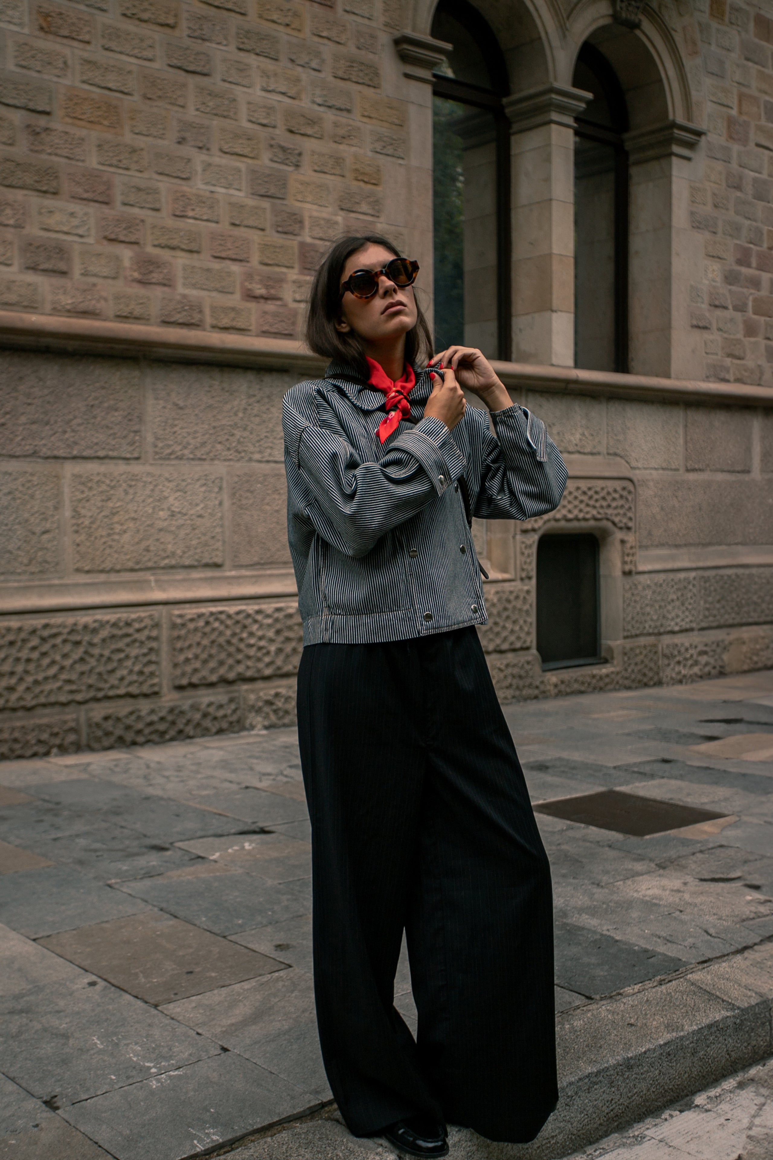 JEANSJACKE GESTREIFT
