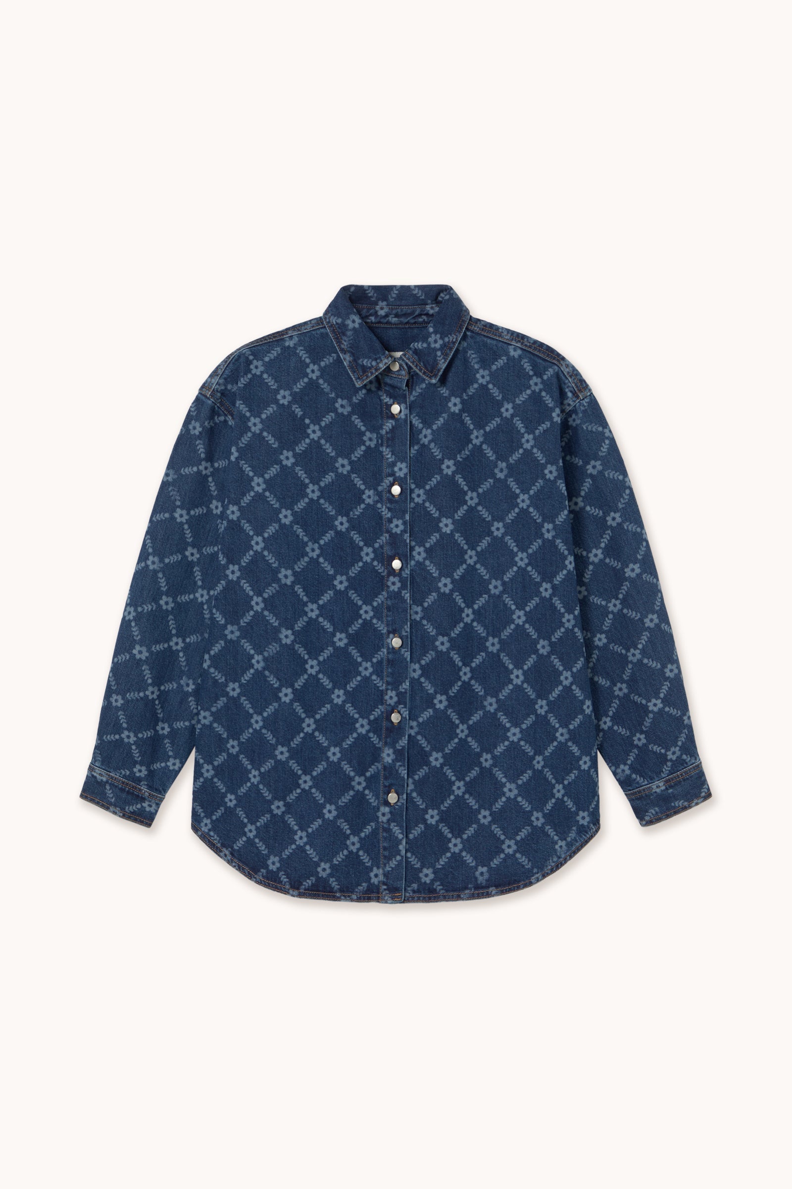 HEMD GRID DENIM FLOWERS
