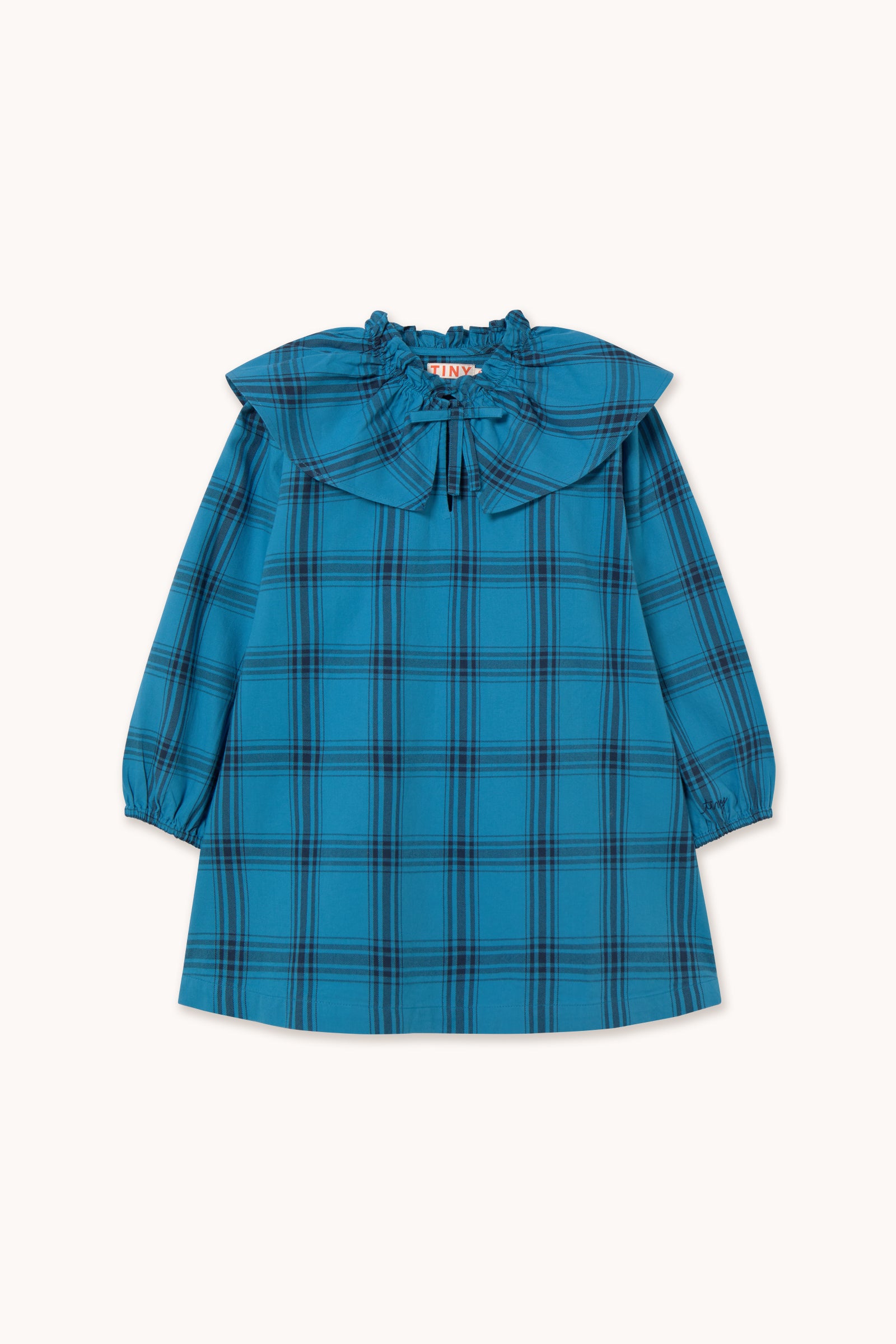 BLUE CHECK POPLIN DRESS