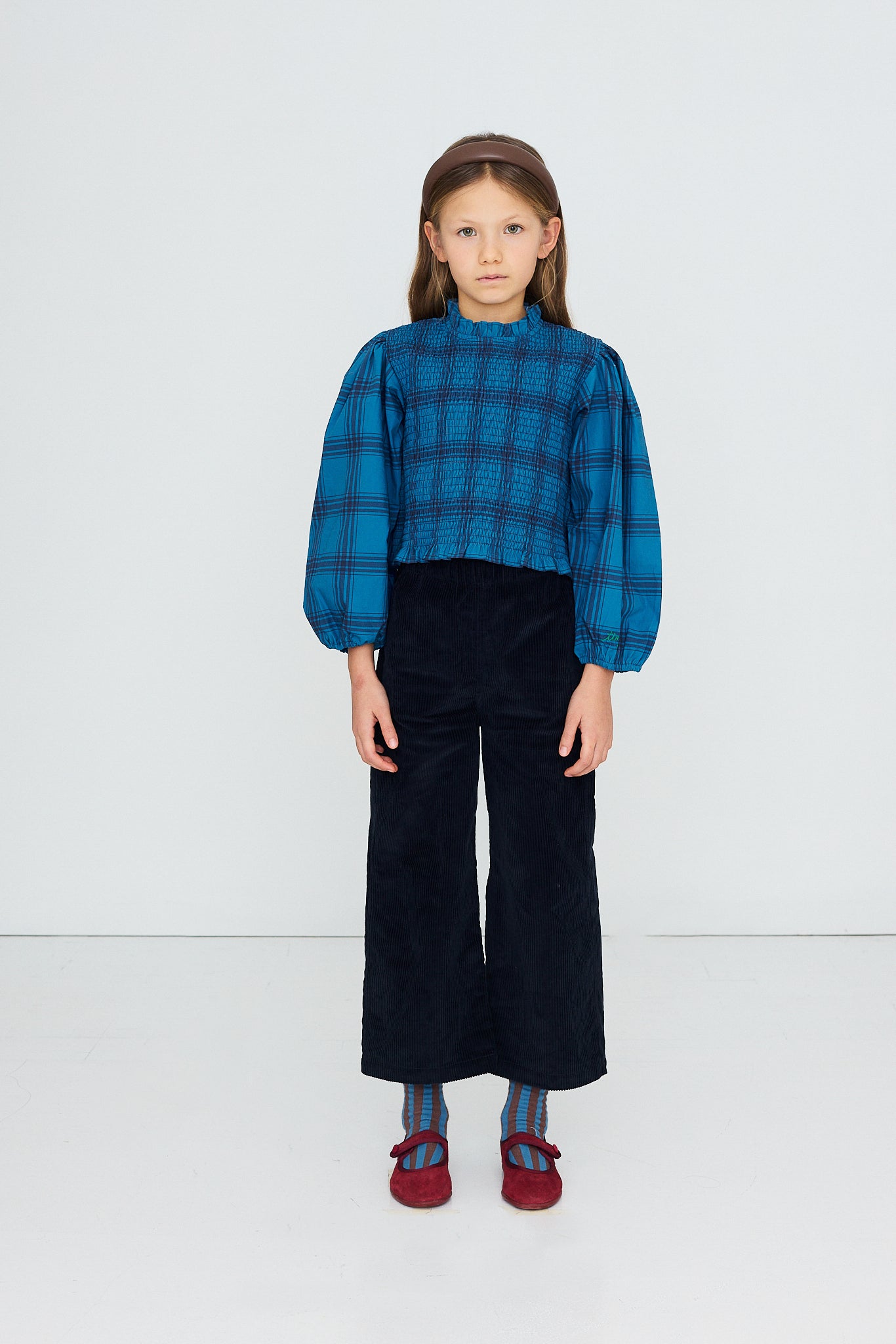 POPELINEBLUSE BLUE CHECK
