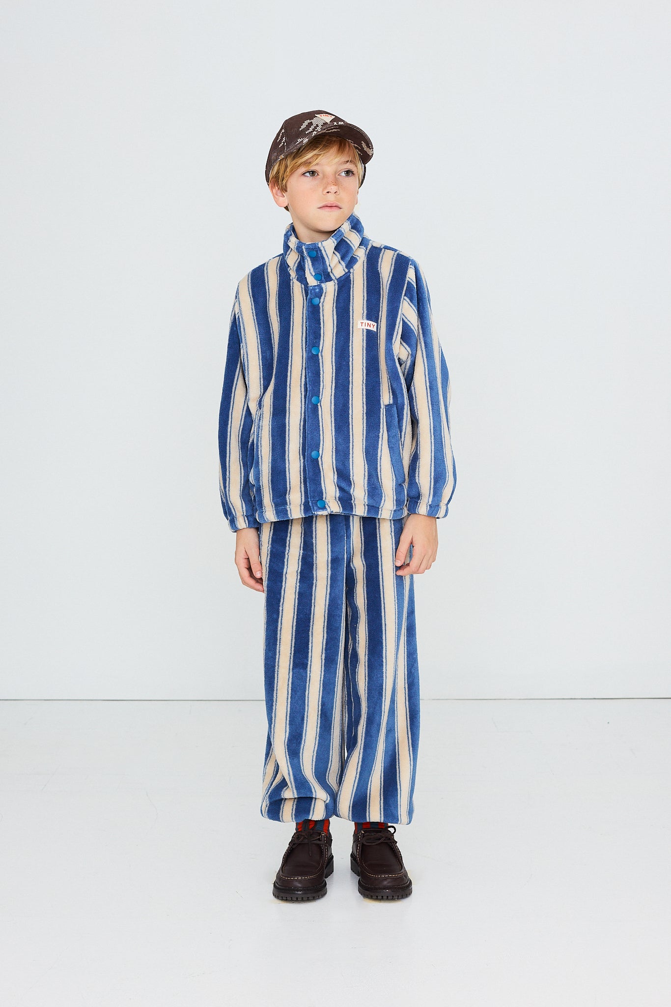 FLEECE-JOGGINGHOSE BLUE RETRO STRIPES