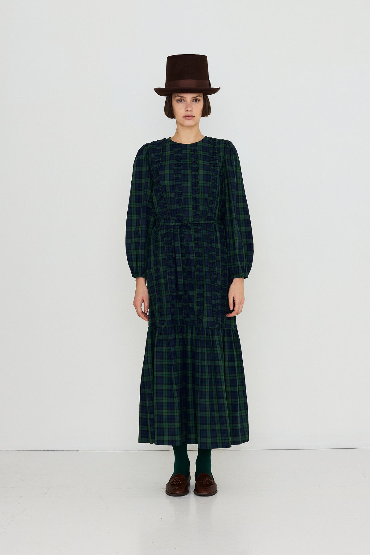 VESTIDO CON VOLANTES GREEN CHECK