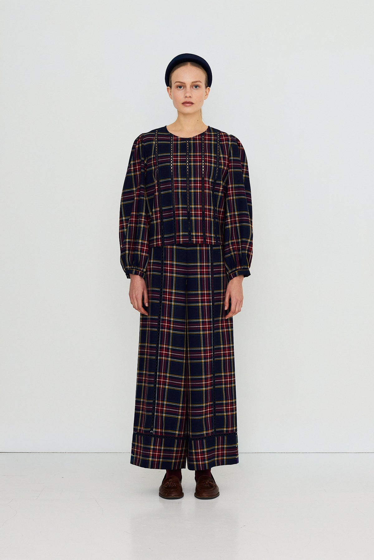 CHECK PUFF SLEEVES BLOUSE