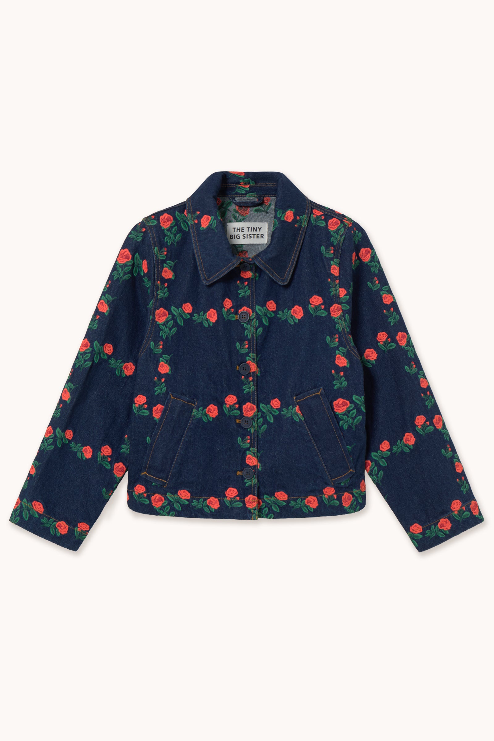 CHAQUETA DENIM ROSES GRID CON BORDADO
