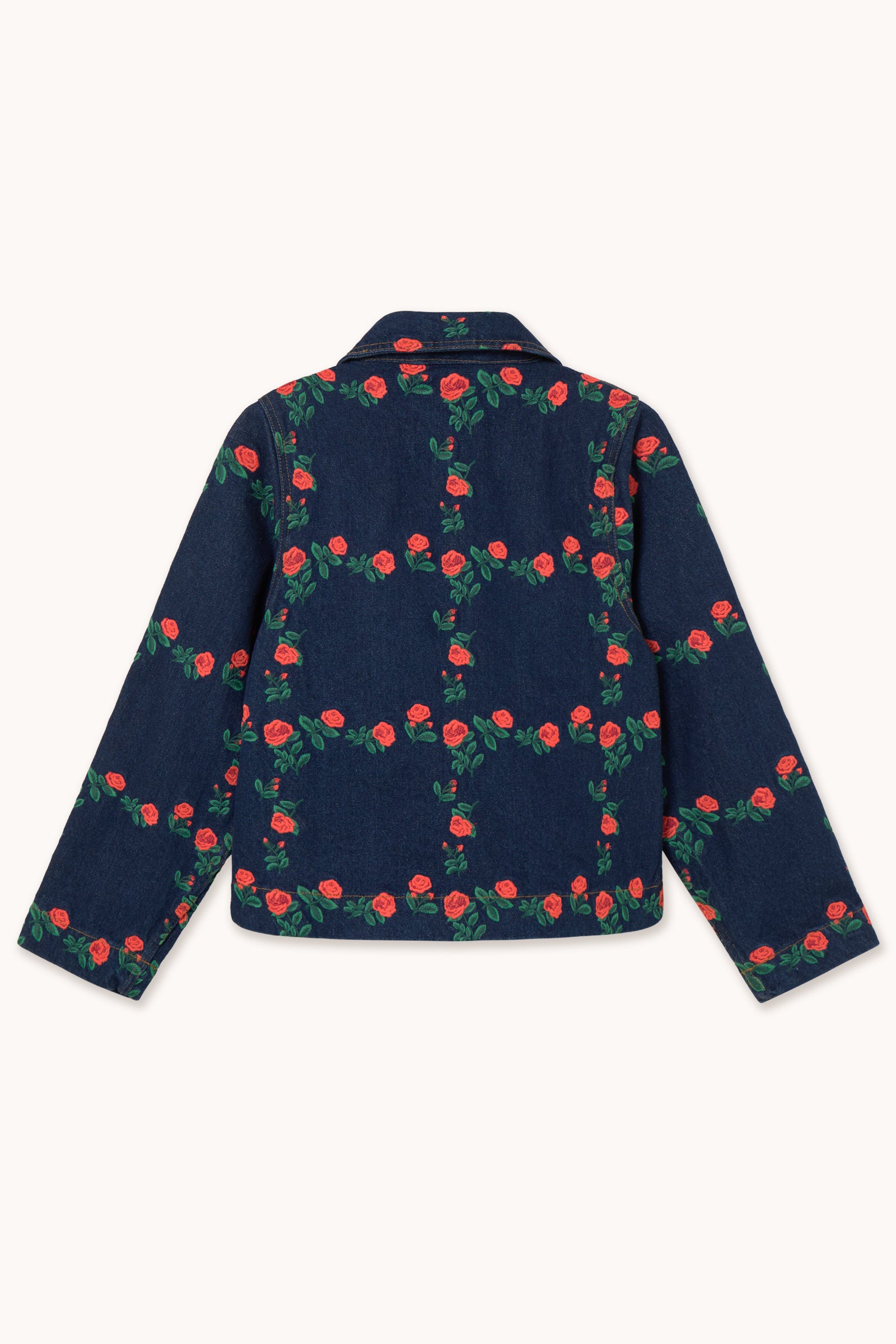 CHAQUETA DENIM ROSES GRID CON BORDADO