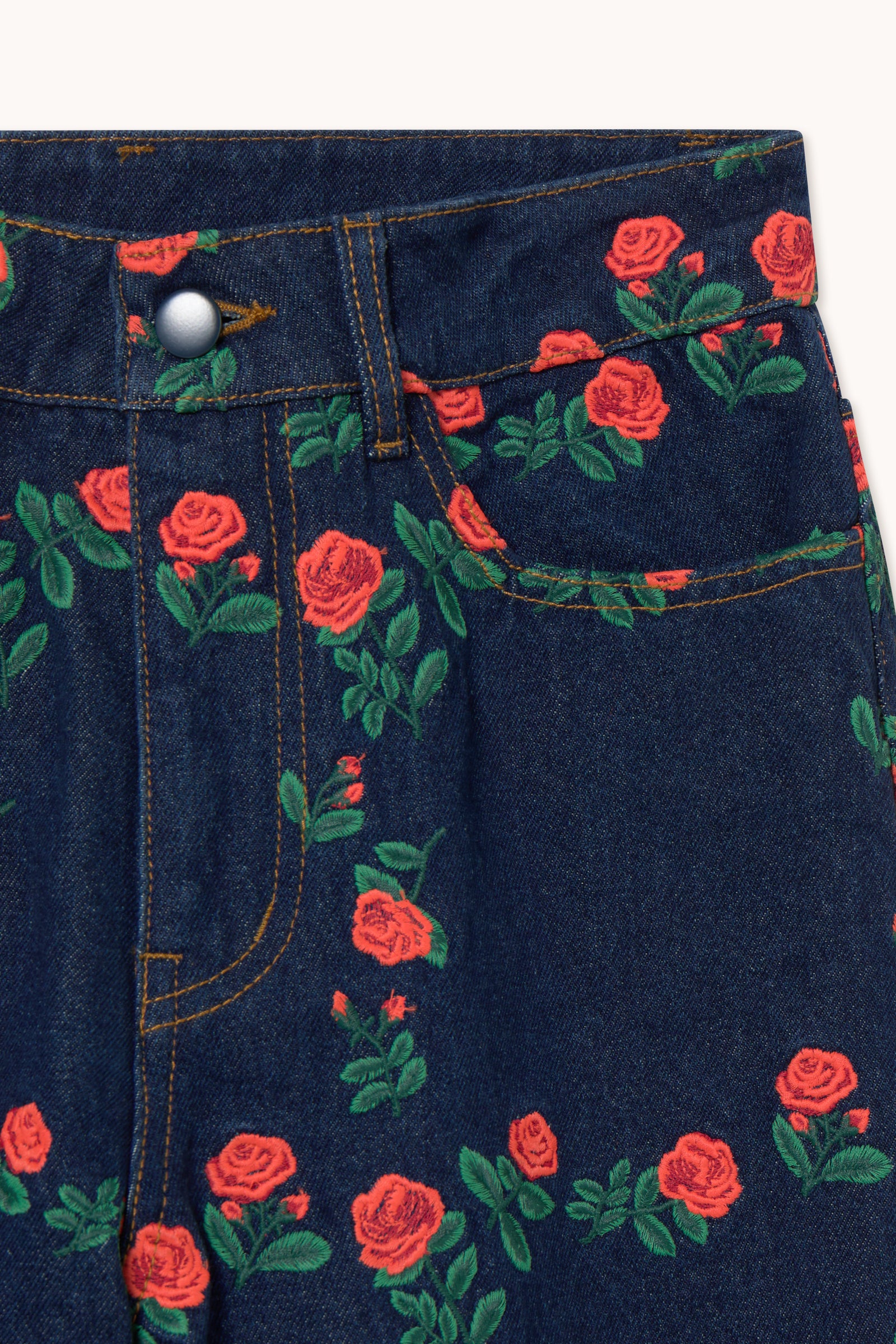 JEANS ROSES GRID CON BORDADO BERTA LARGO