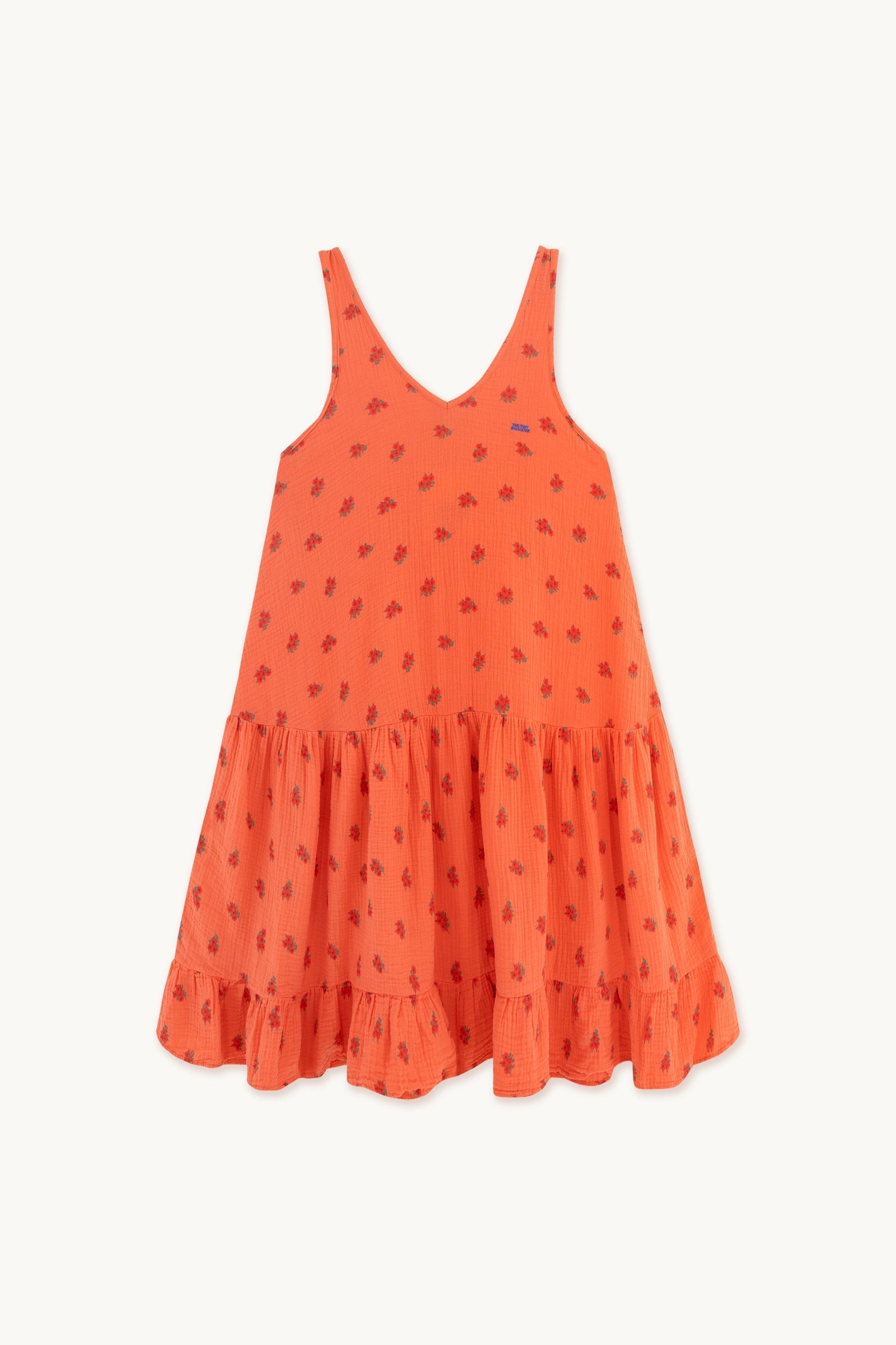 FRAU ROT FLOWERS DOPPELTES GAUZE-RÜSCHENKLEID