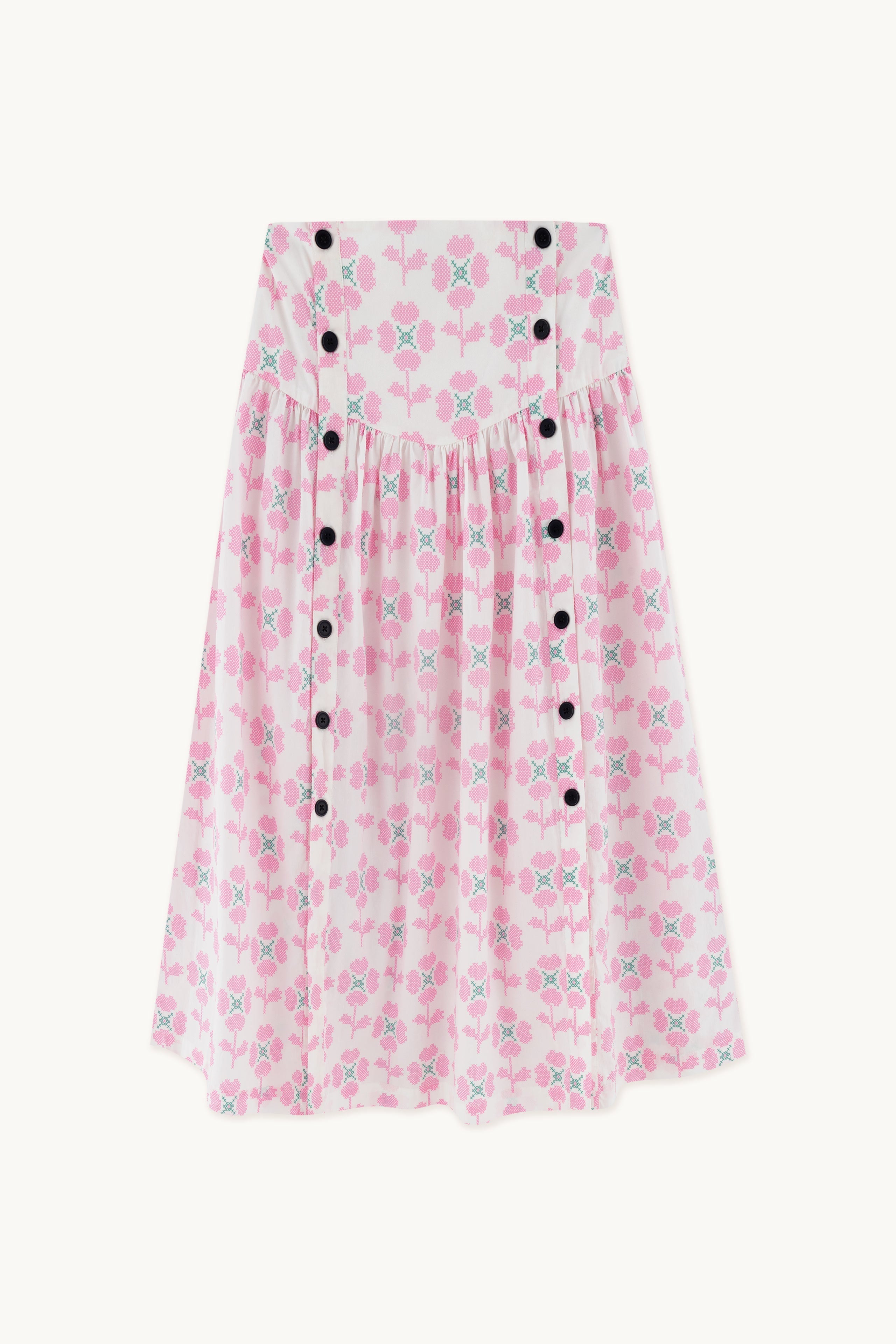 CROSS STITCH FLOWERS BUTTONED SKIRT