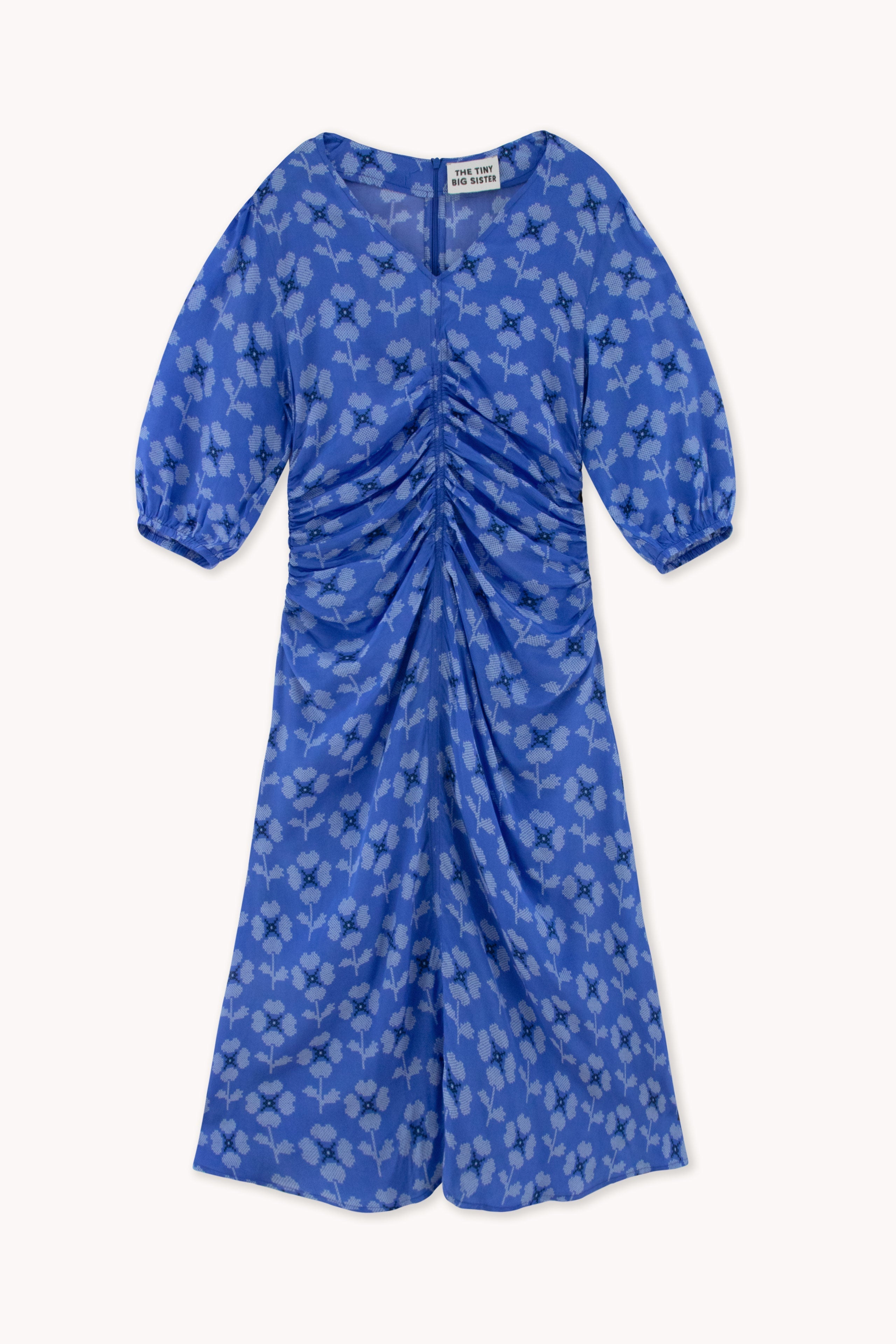 CROSS STITCH FLOWERS V-NECK DRESS