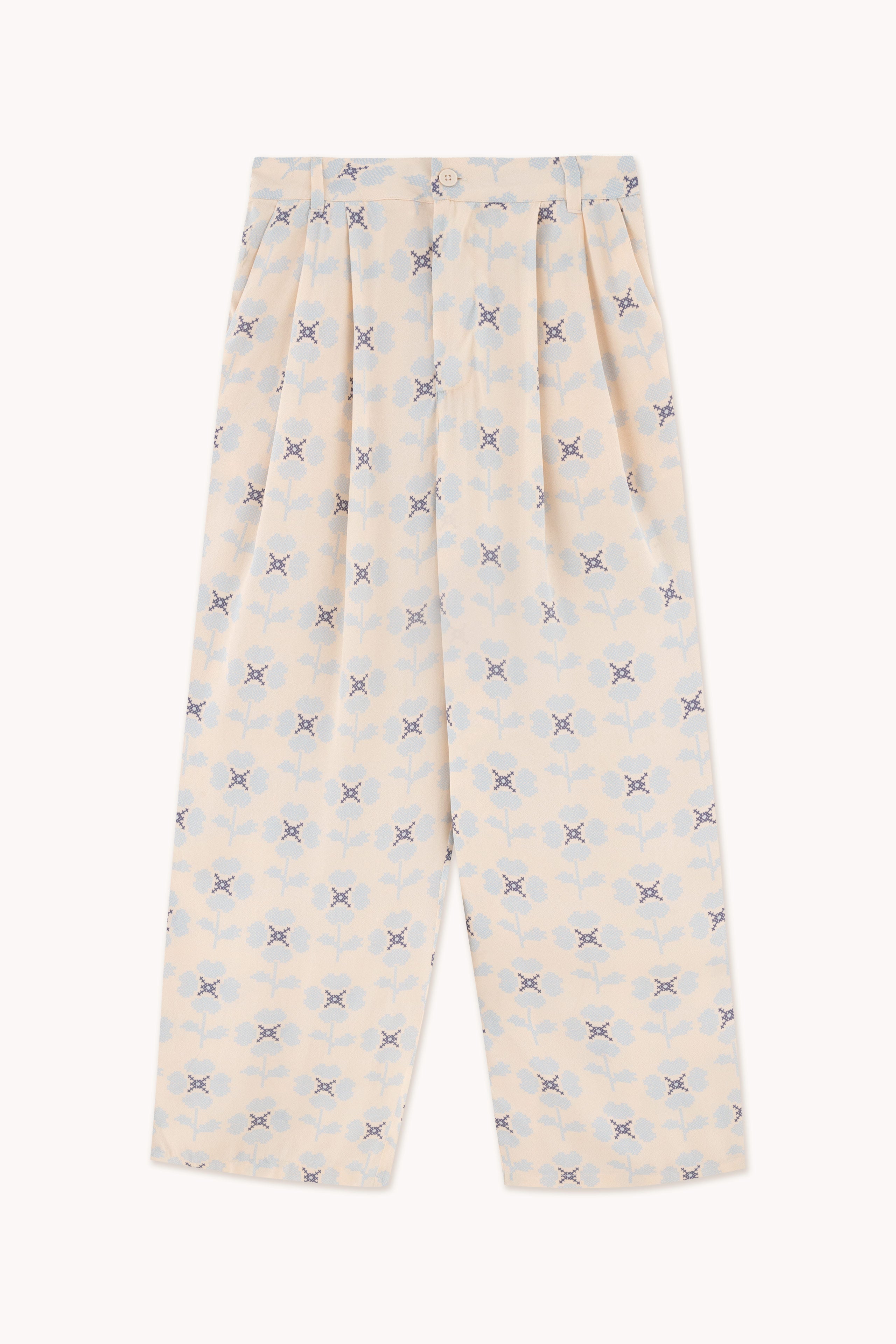 CROSS STITCH FLOWERS PLEATED TROUSERS