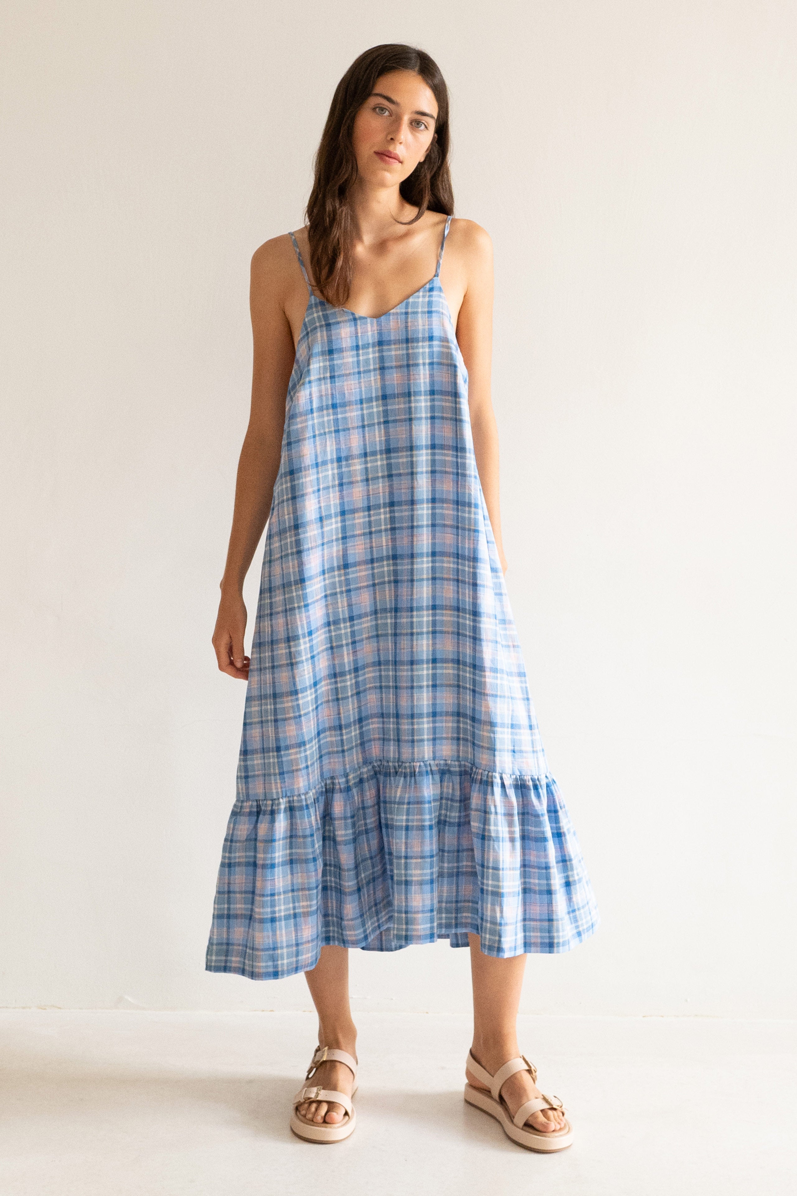 CHECK RUFFLE DRESS