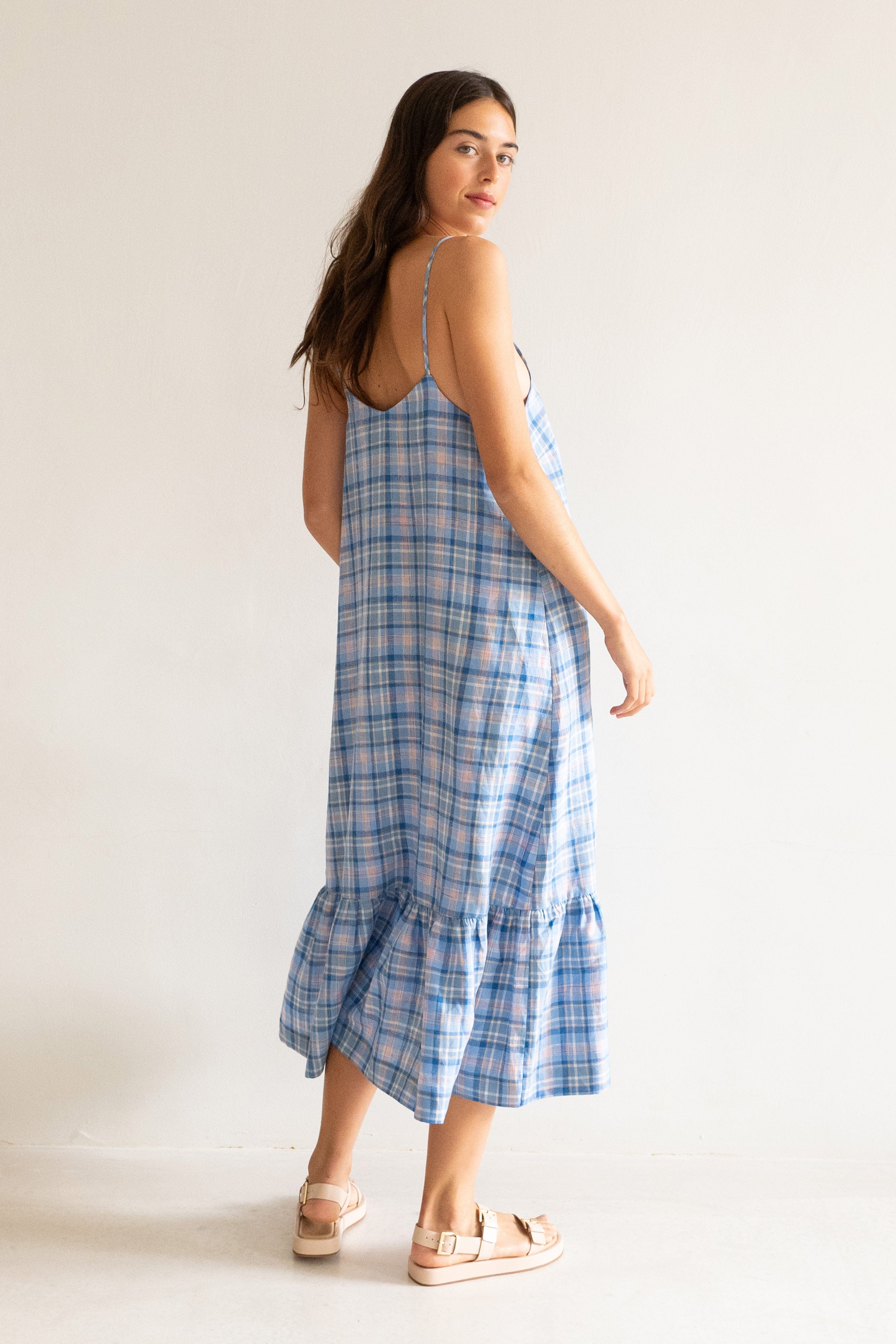 CHECK RUFFLE DRESS