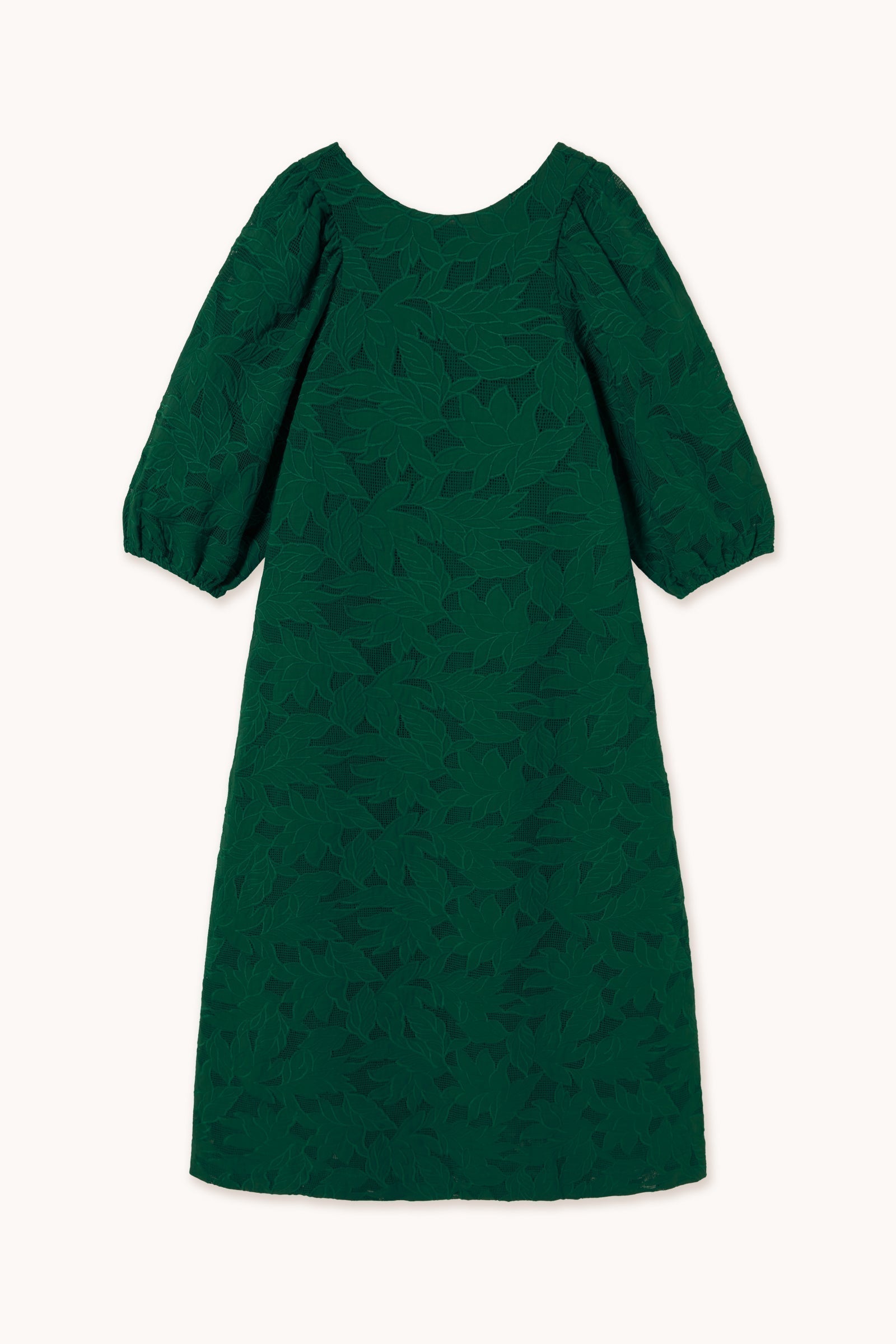 GUIPURE PUFF-SLEEVE MIDI DRESS
