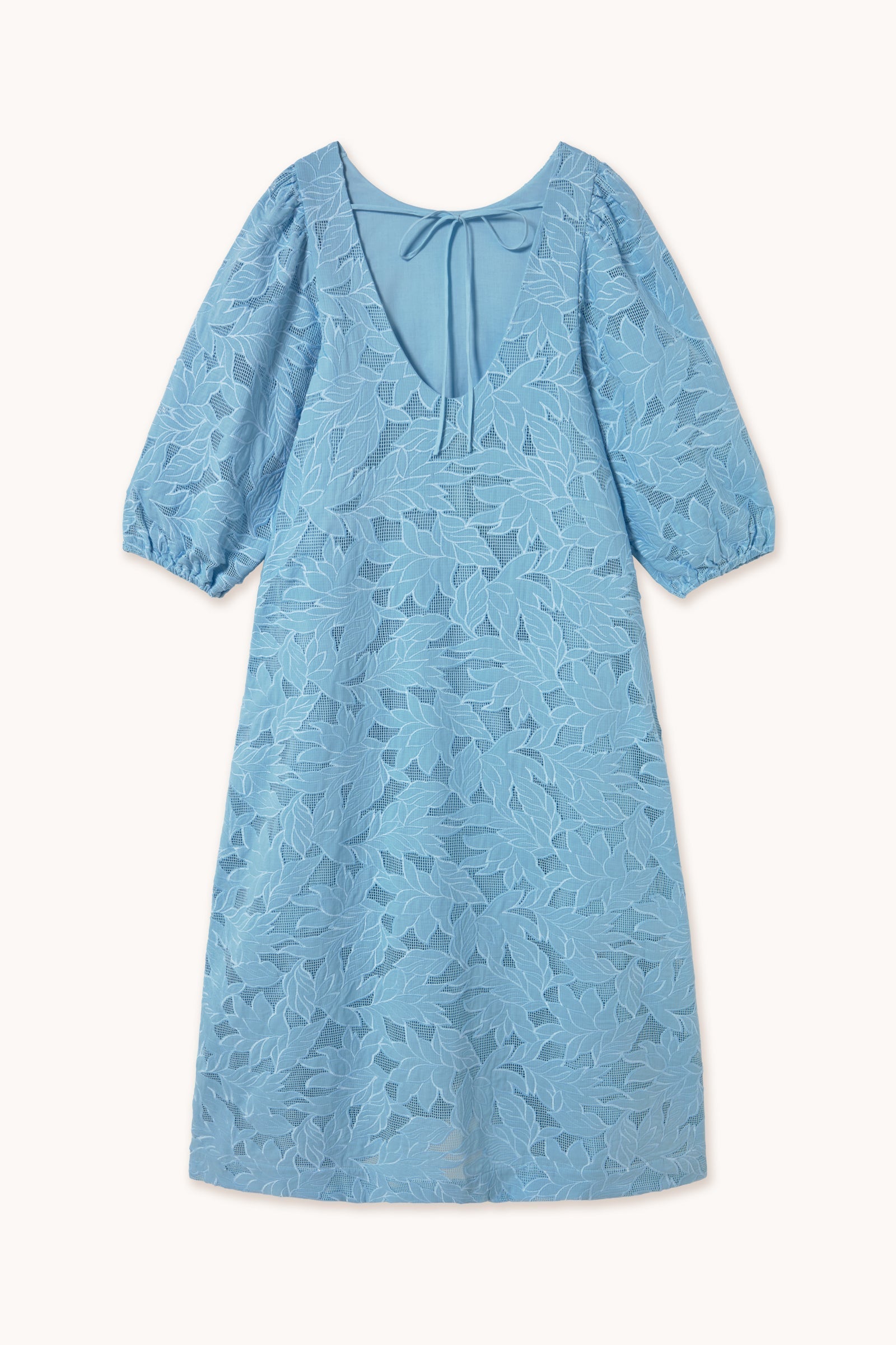 GUIPURE PUFF-SLEEVE MIDI DRESS