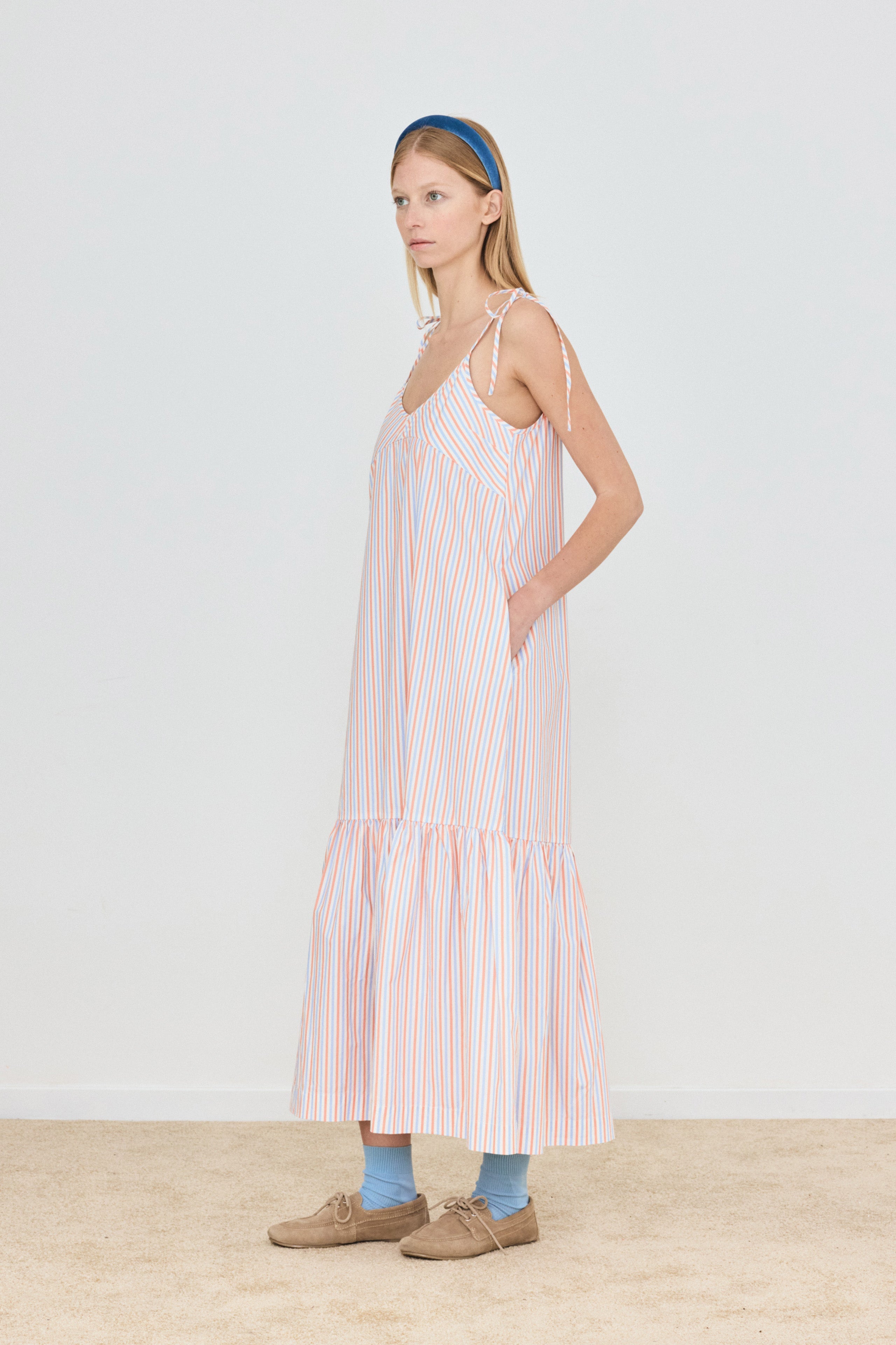STRIPED RUFFLE DRESS