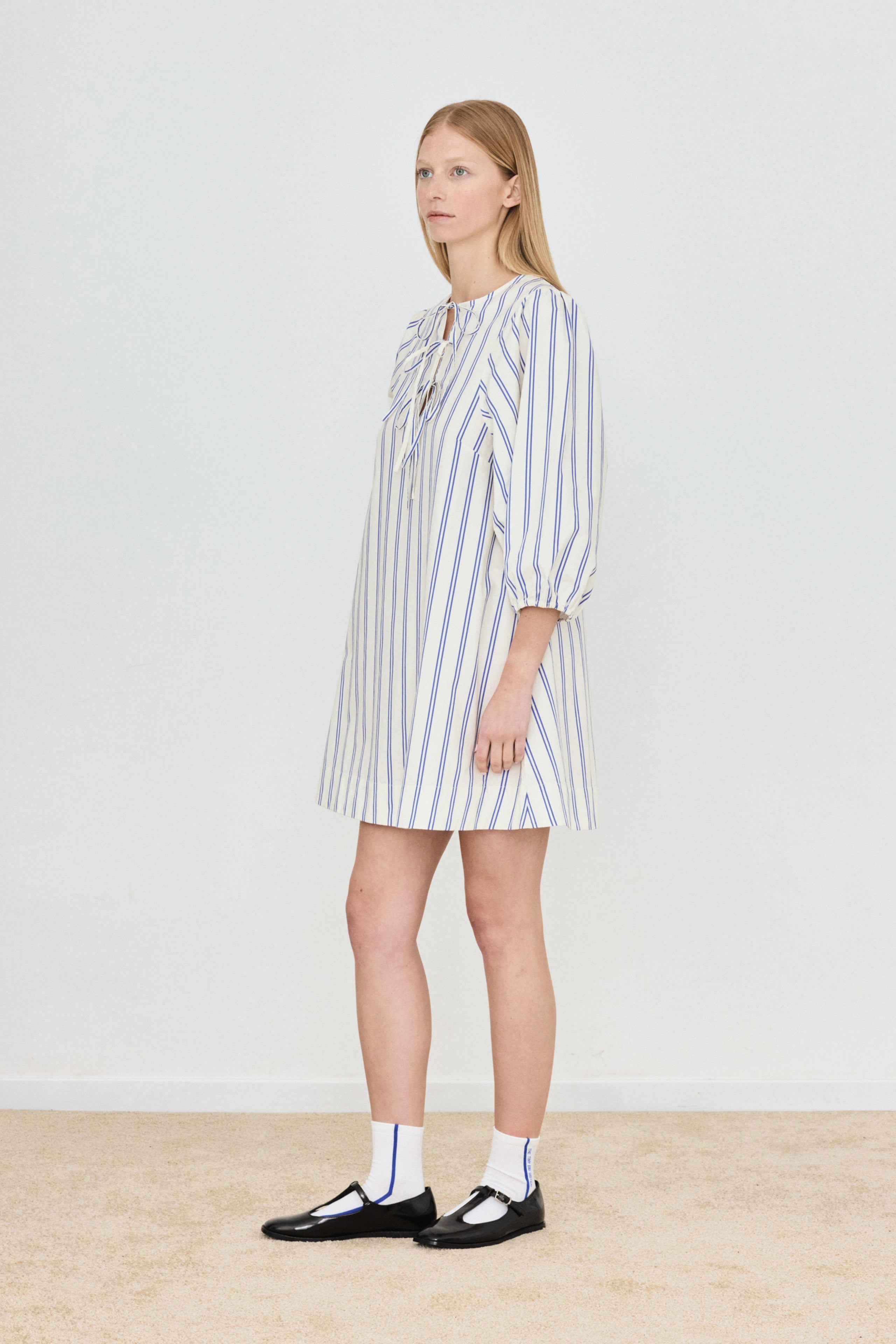 STRIPED PUFF SLEEVES DRESS