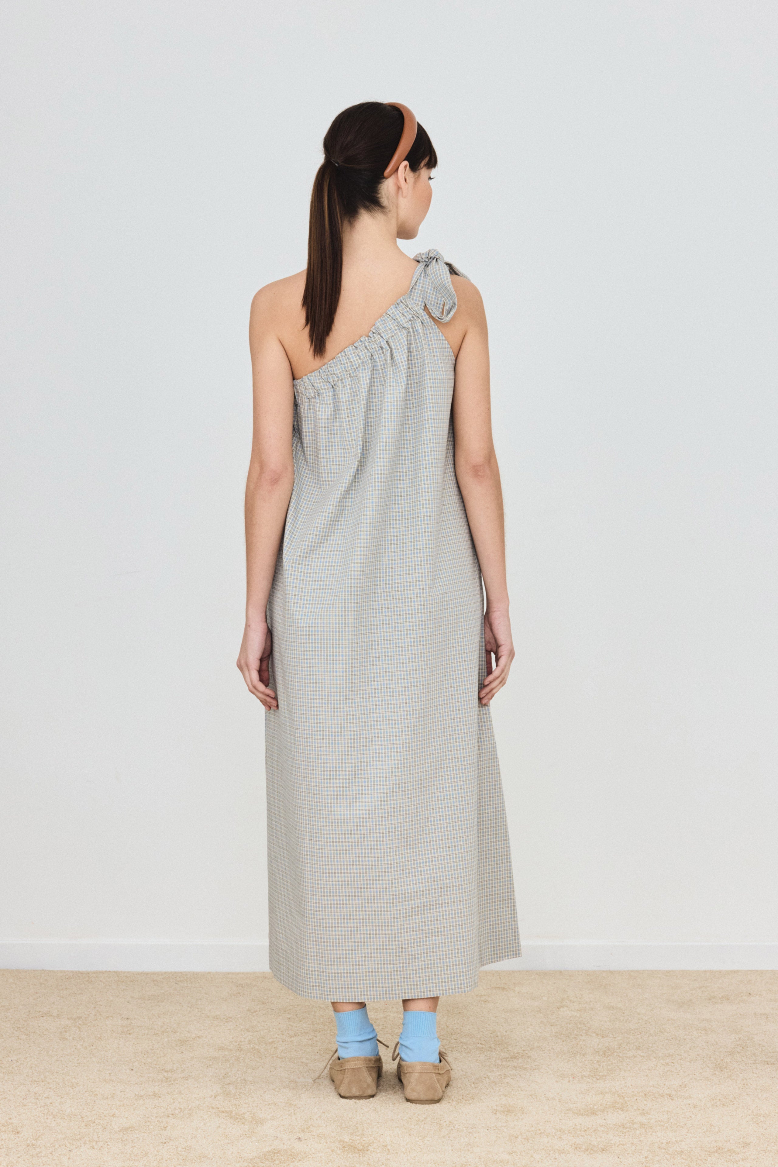 SMALL CHECK ASYMMETRIC DRESS