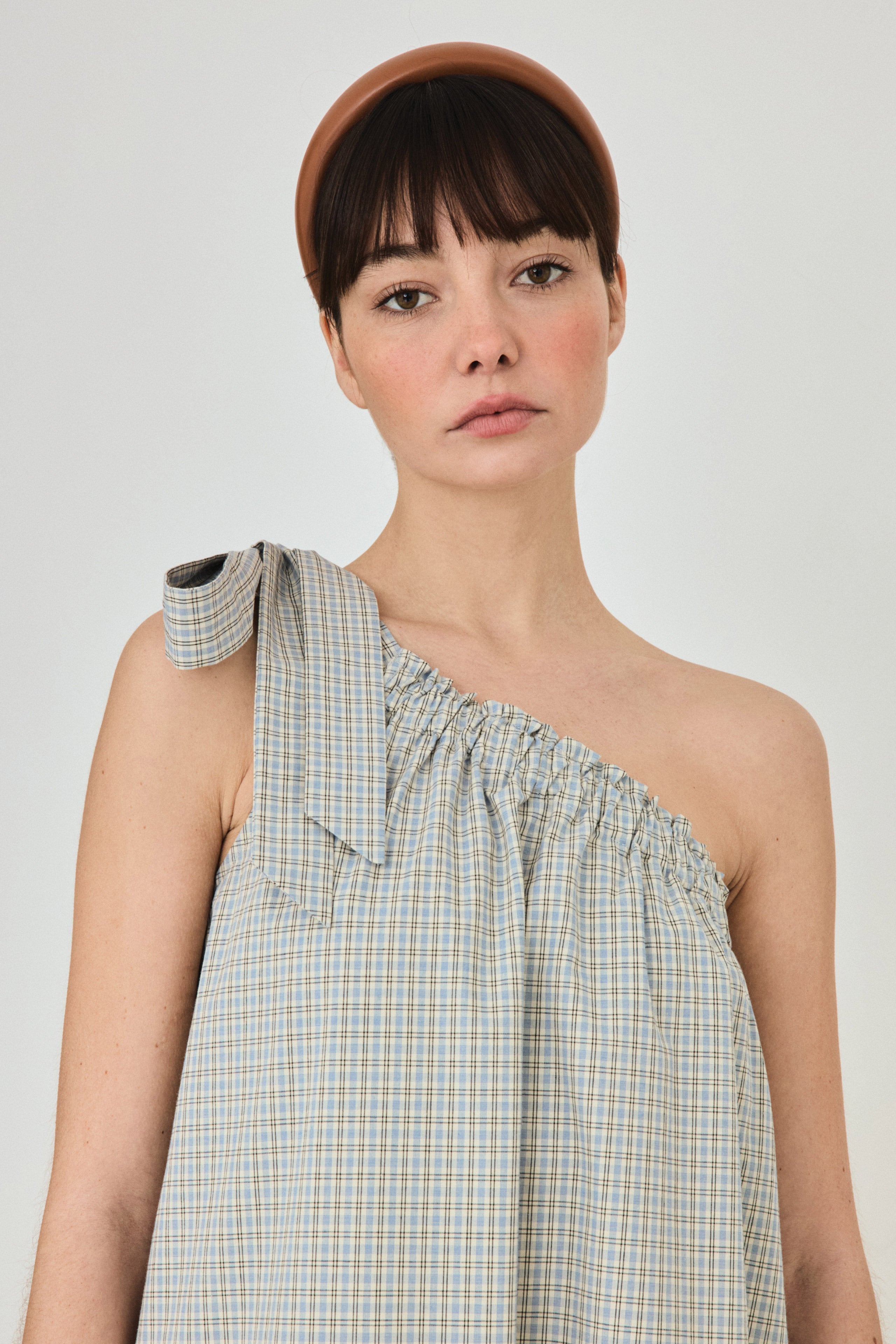 SMALL CHECK ASYMMETRIC DRESS