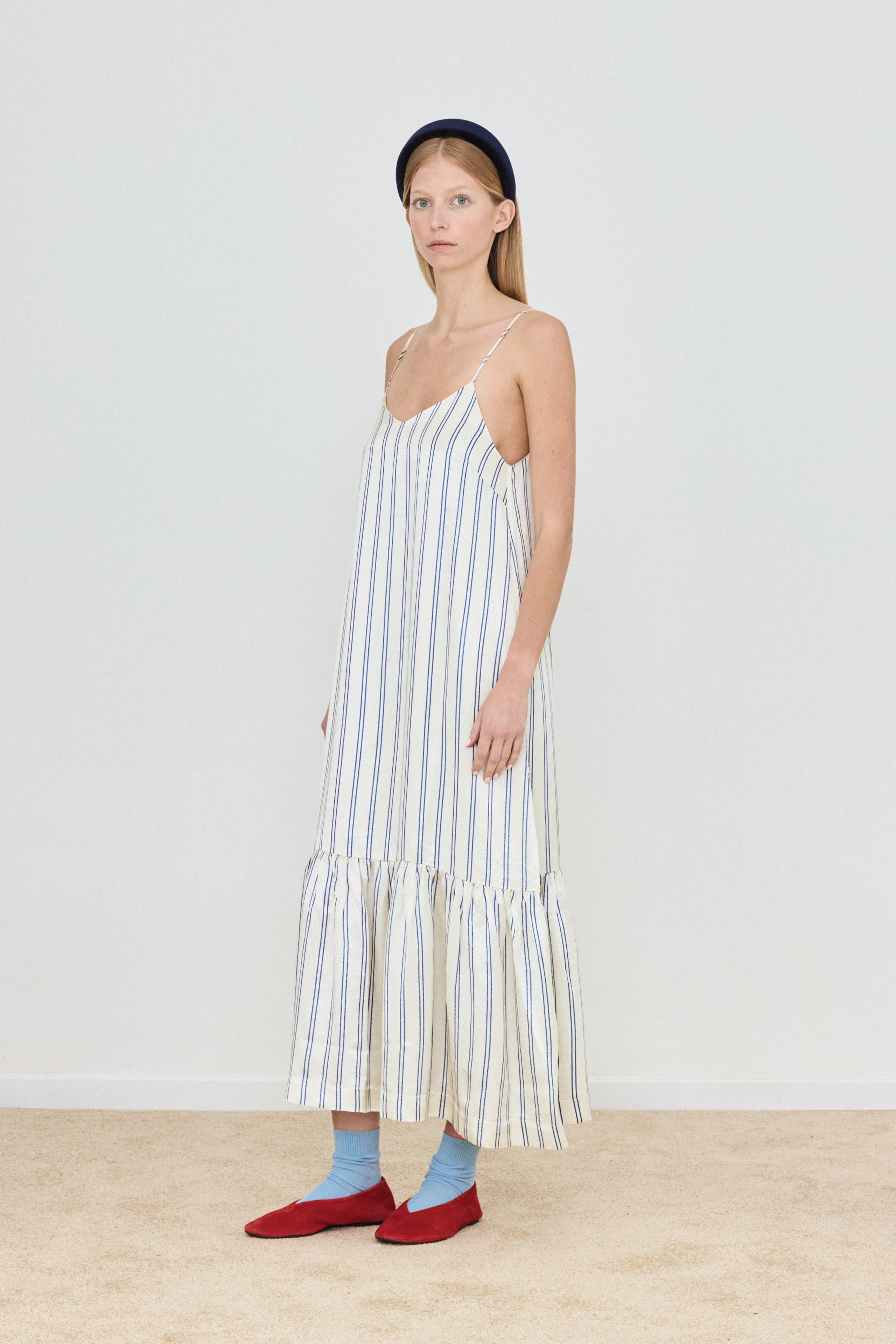 STRIPES RUFFLE DRESS