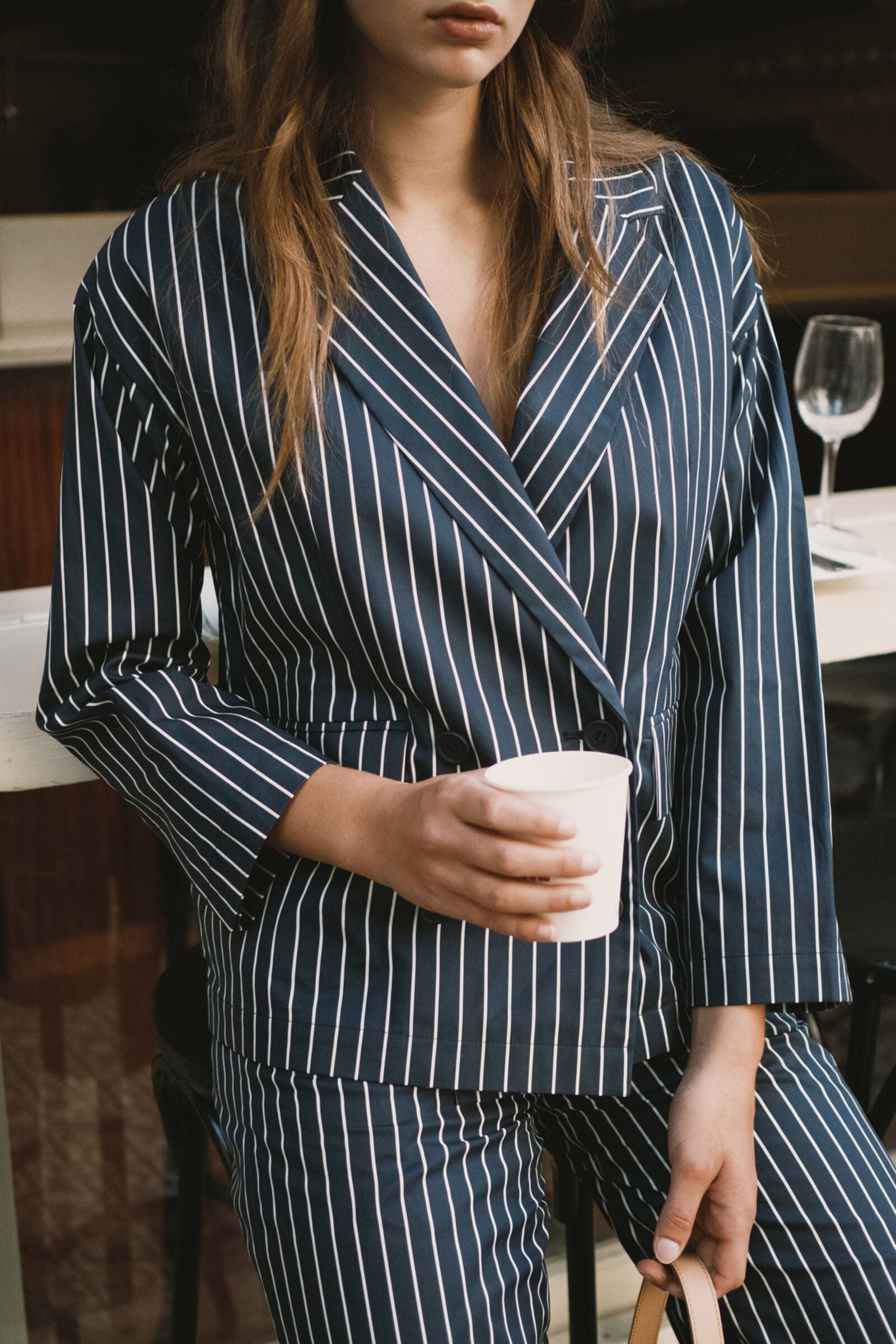 STRIPED TWILL BLAZER