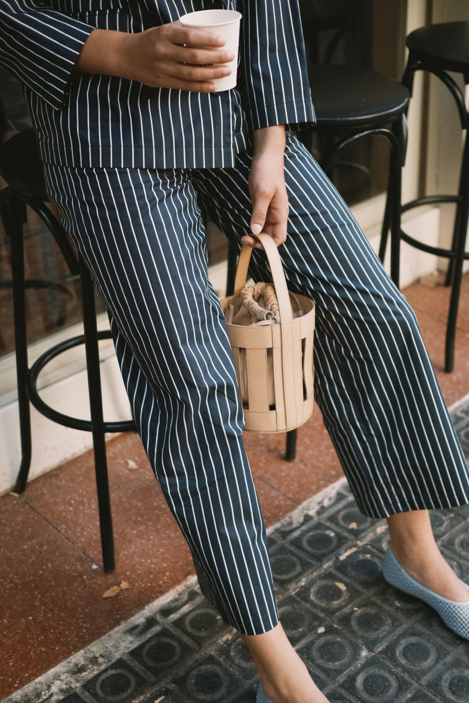 STRIPED TWILL TROUSERS
