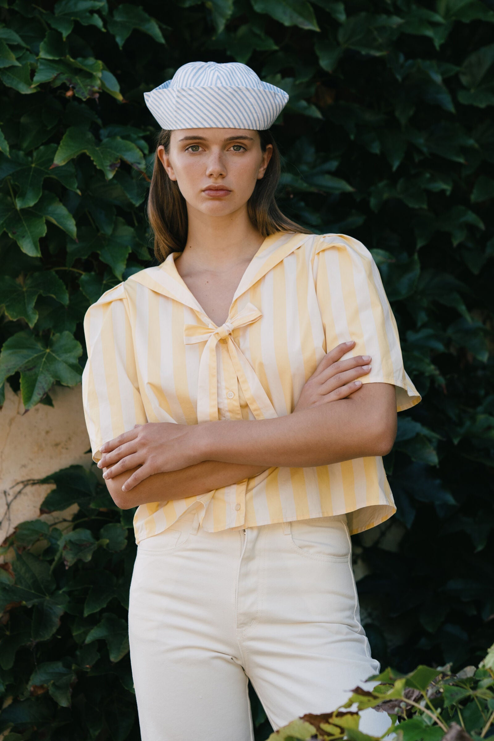 STRIPED SAILOR NECK BLOUSE