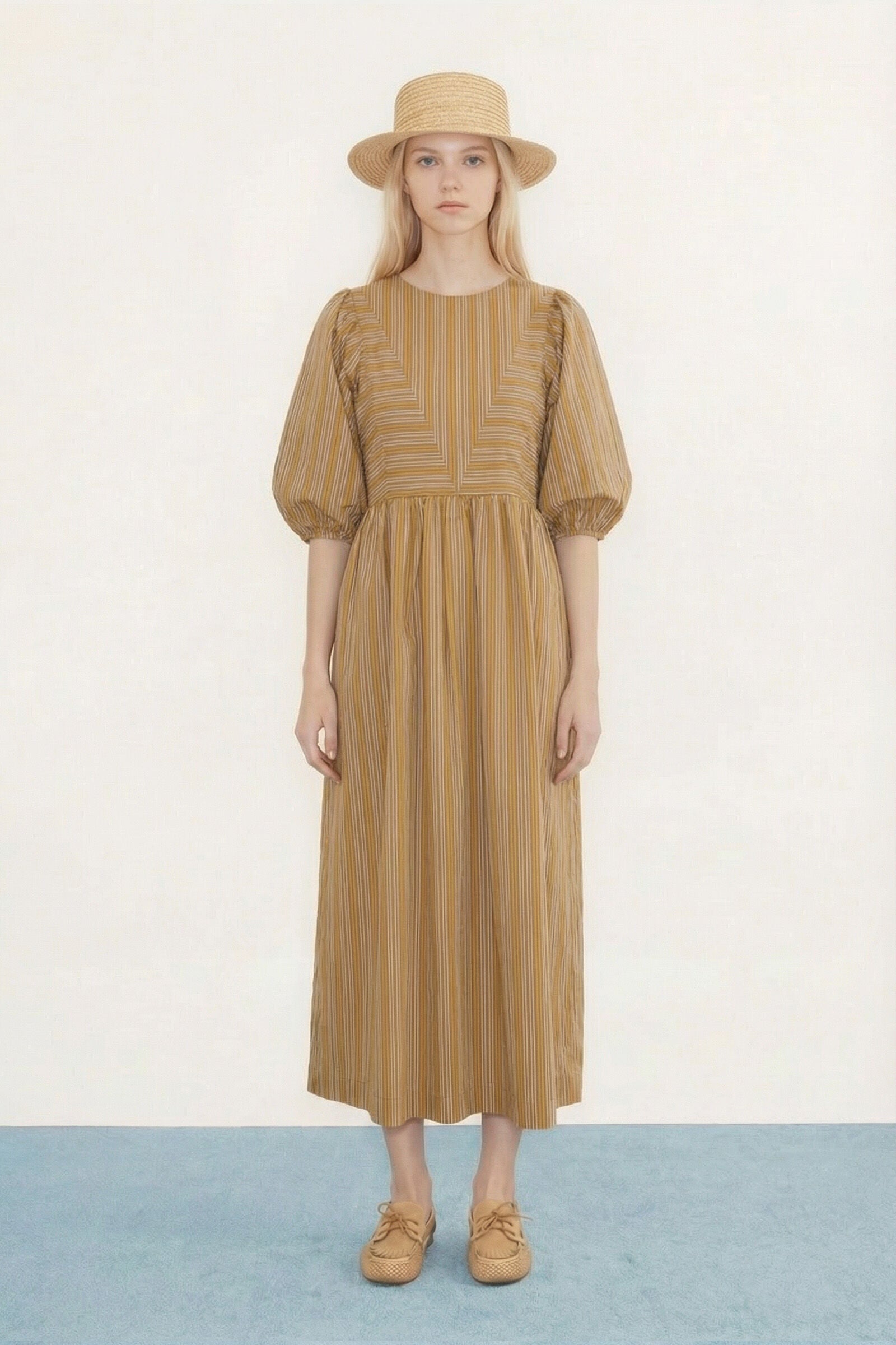 STRIPED PUFF SLEEVES DRESS