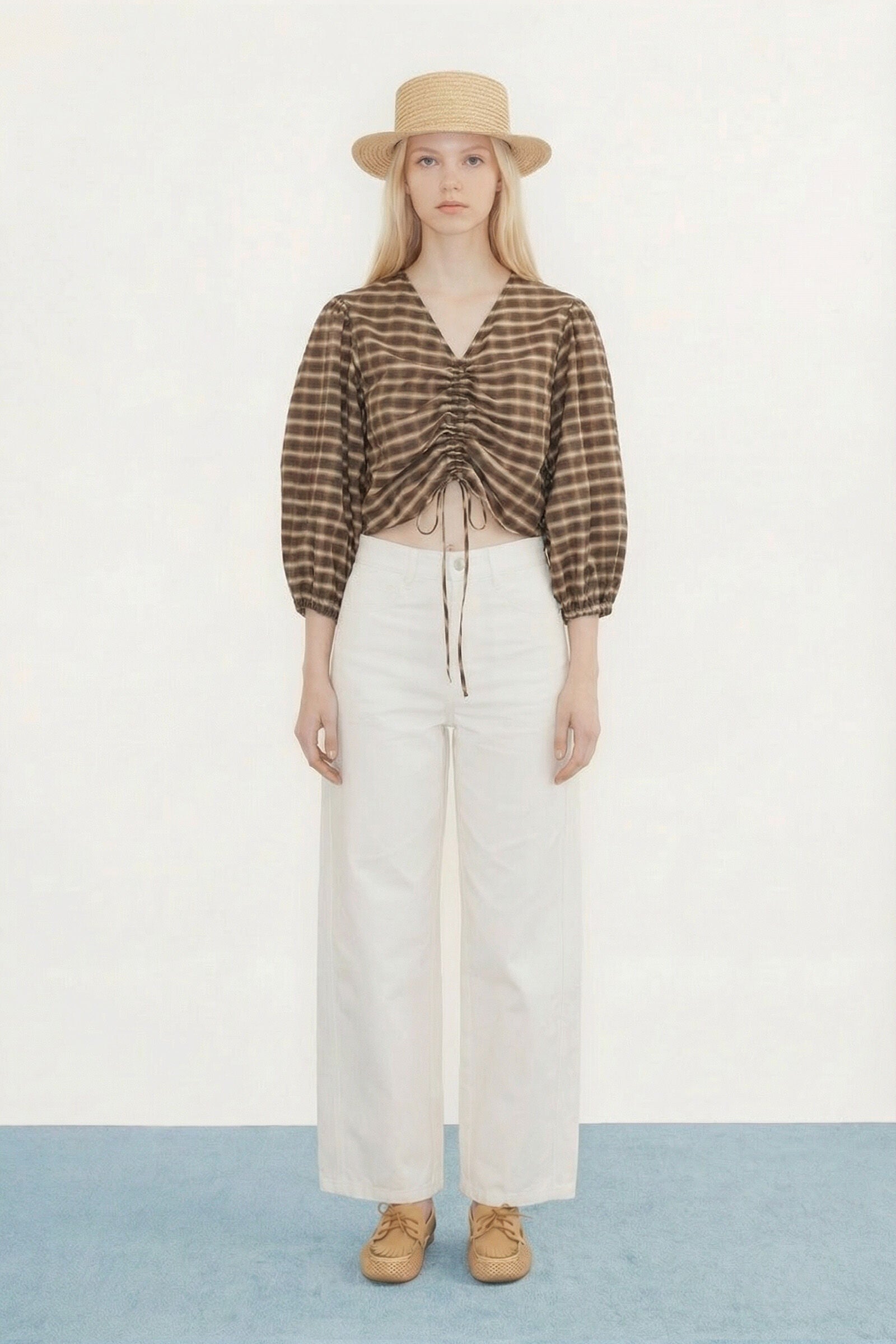 CHECK V-NECK BLOUSE