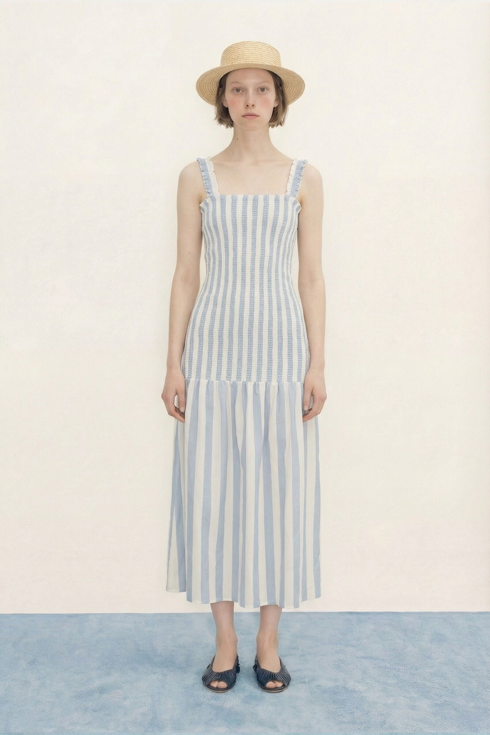 WIDE STRIPES ELASTICATED DRESS