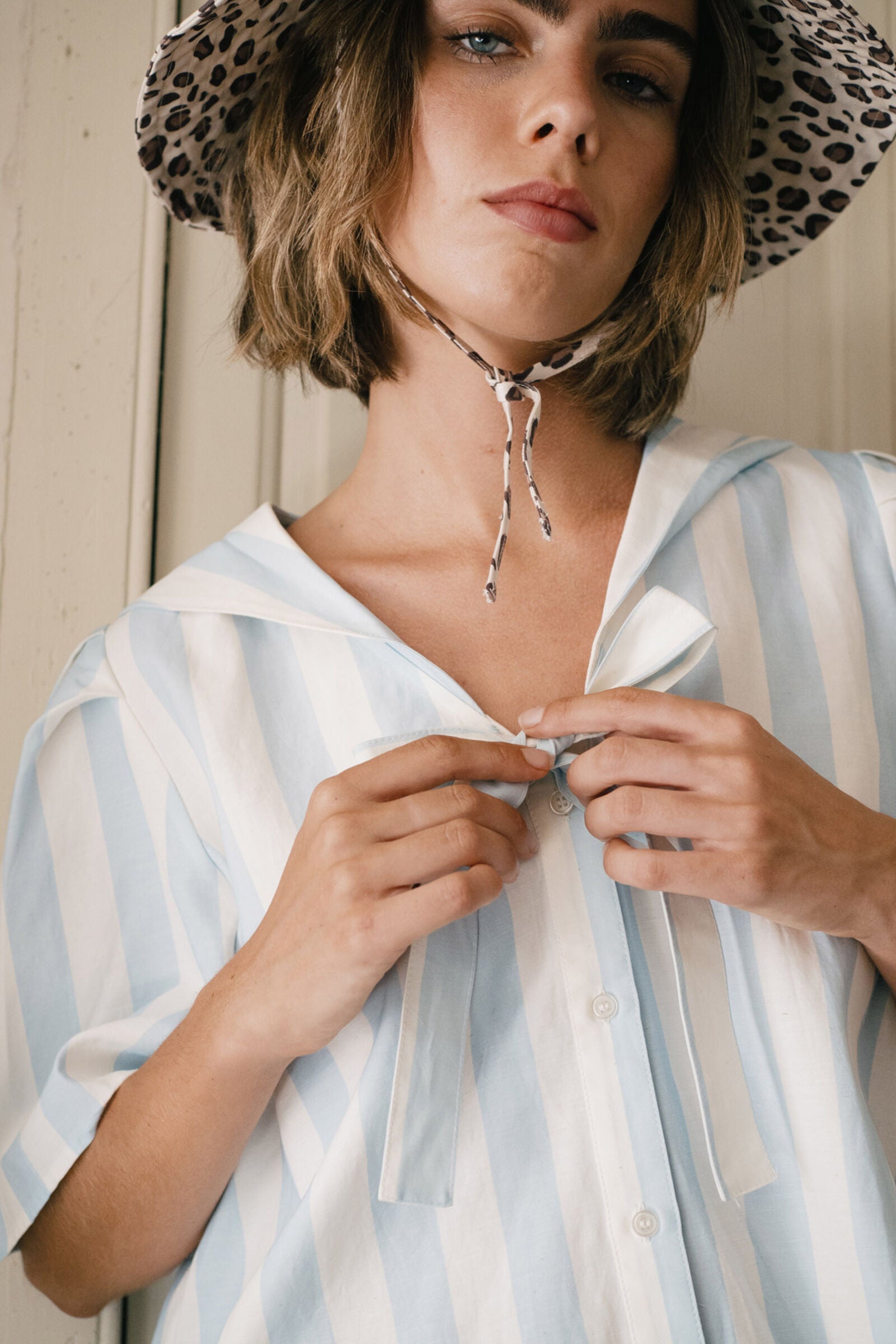 WIDE STRIPES SAILOR NECK BLOUSE