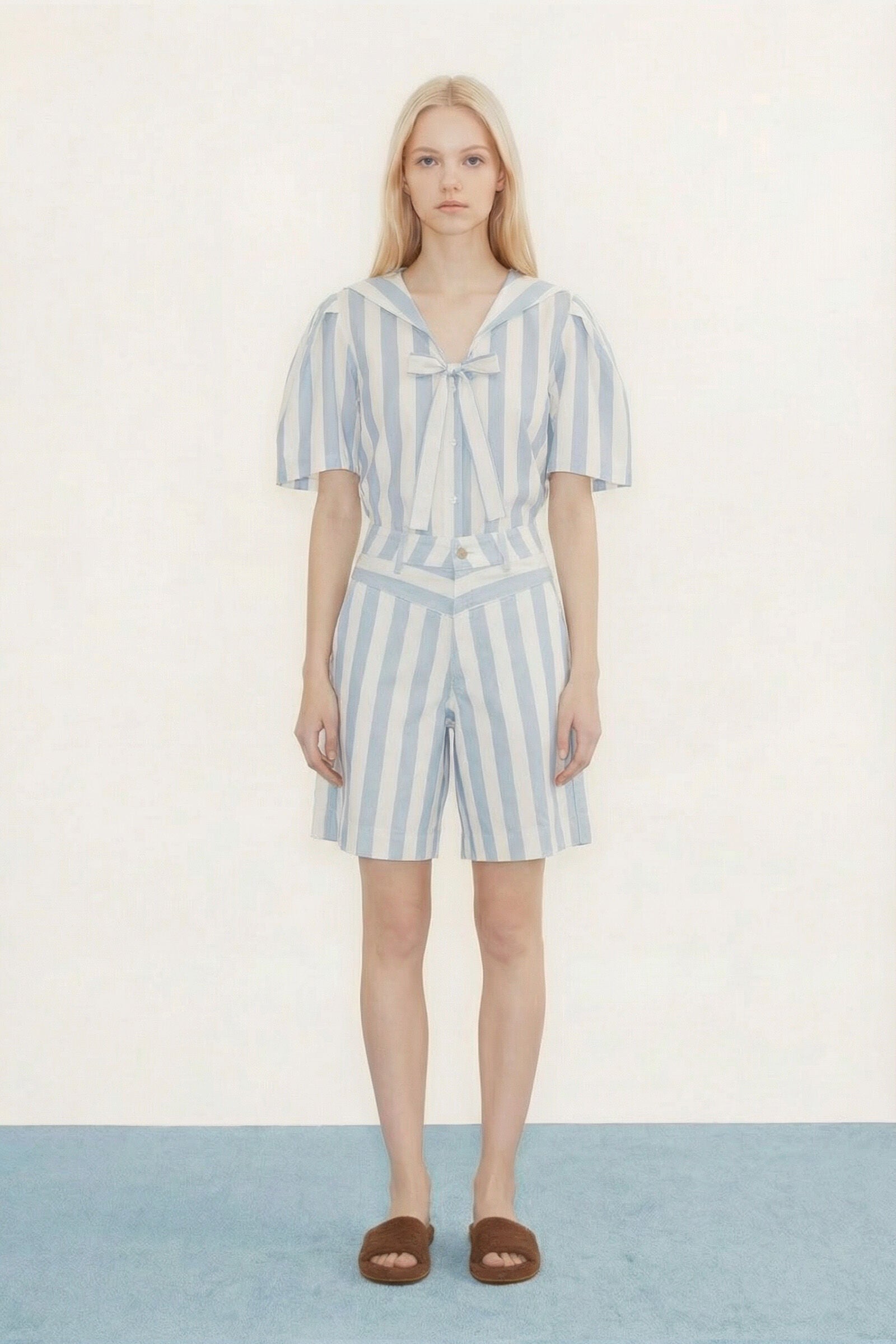 WIDE STRIPES SAILOR NECK BLOUSE