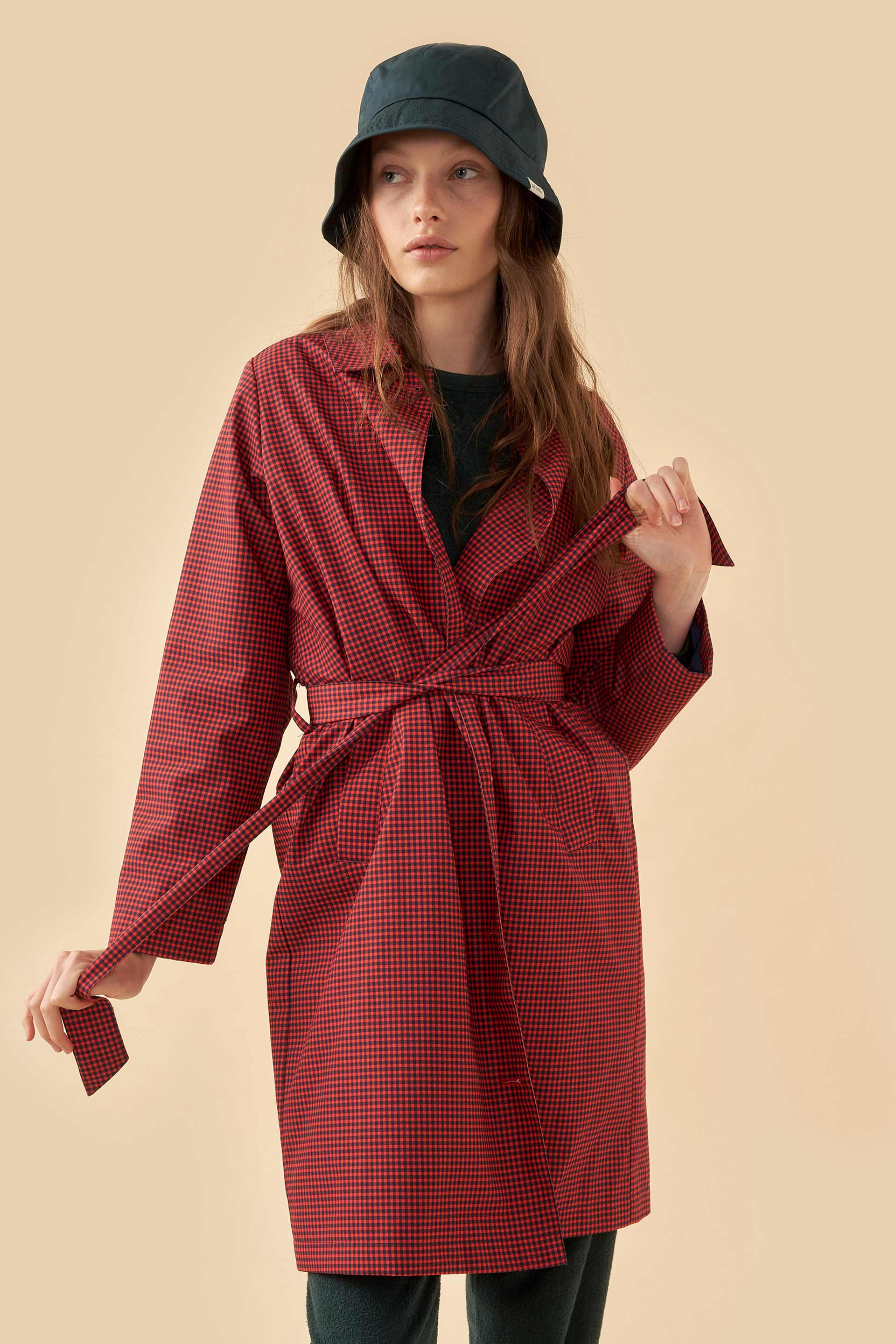 WOMAN MINI CHECK LIGHT COAT