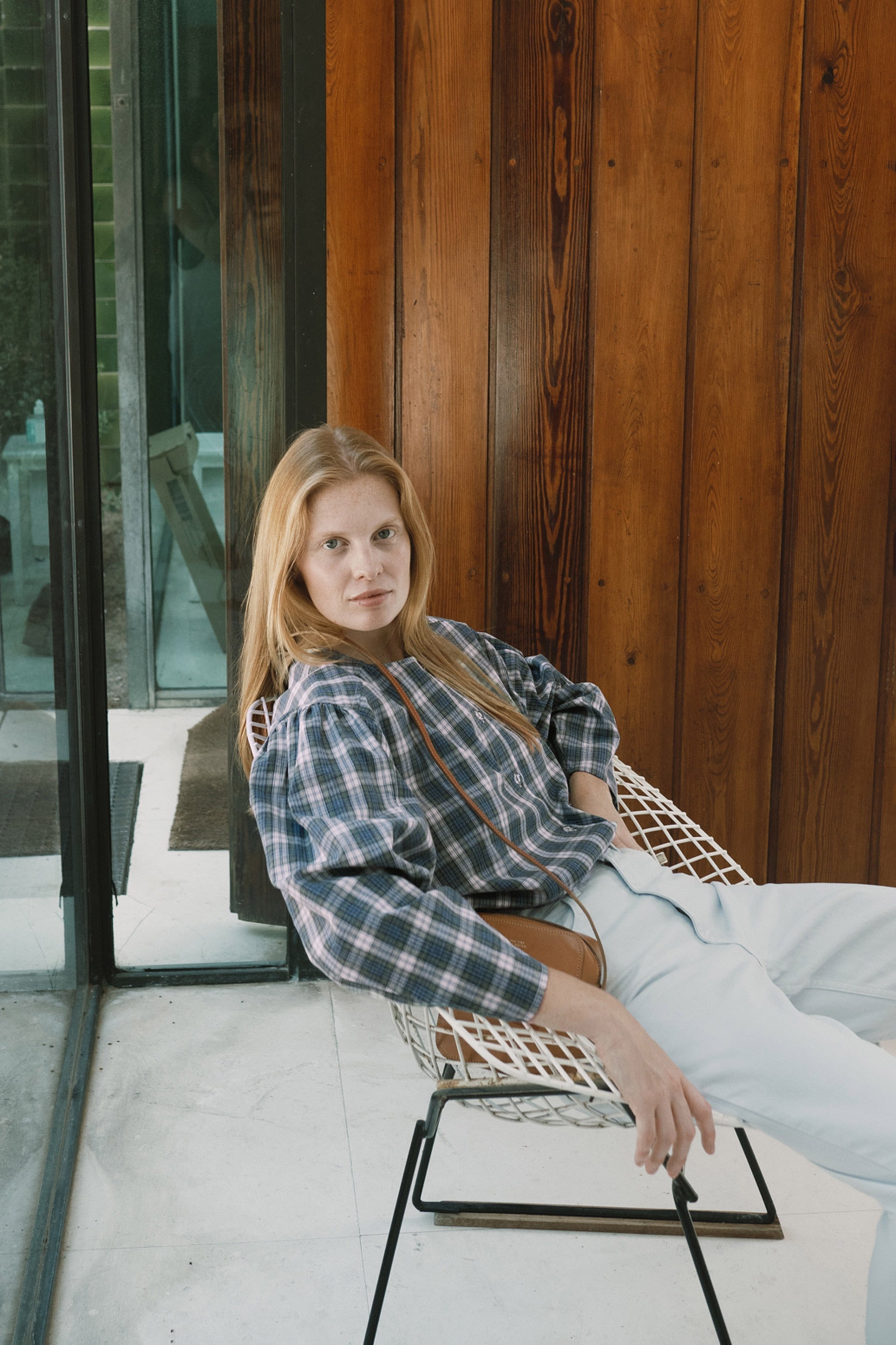 COTTON LINEN CHEK BLOUSE