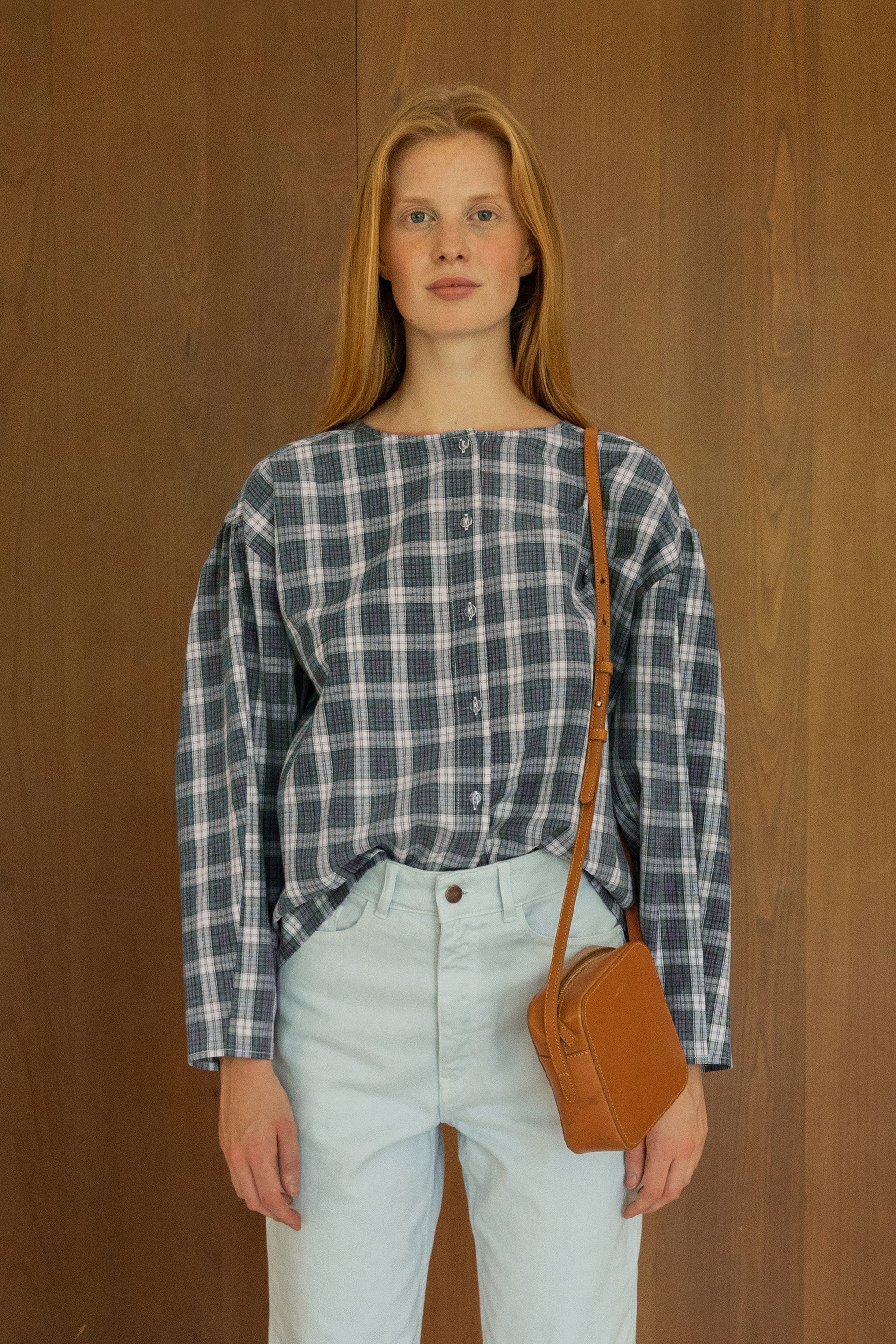 COTTON LINEN CHEK BLOUSE