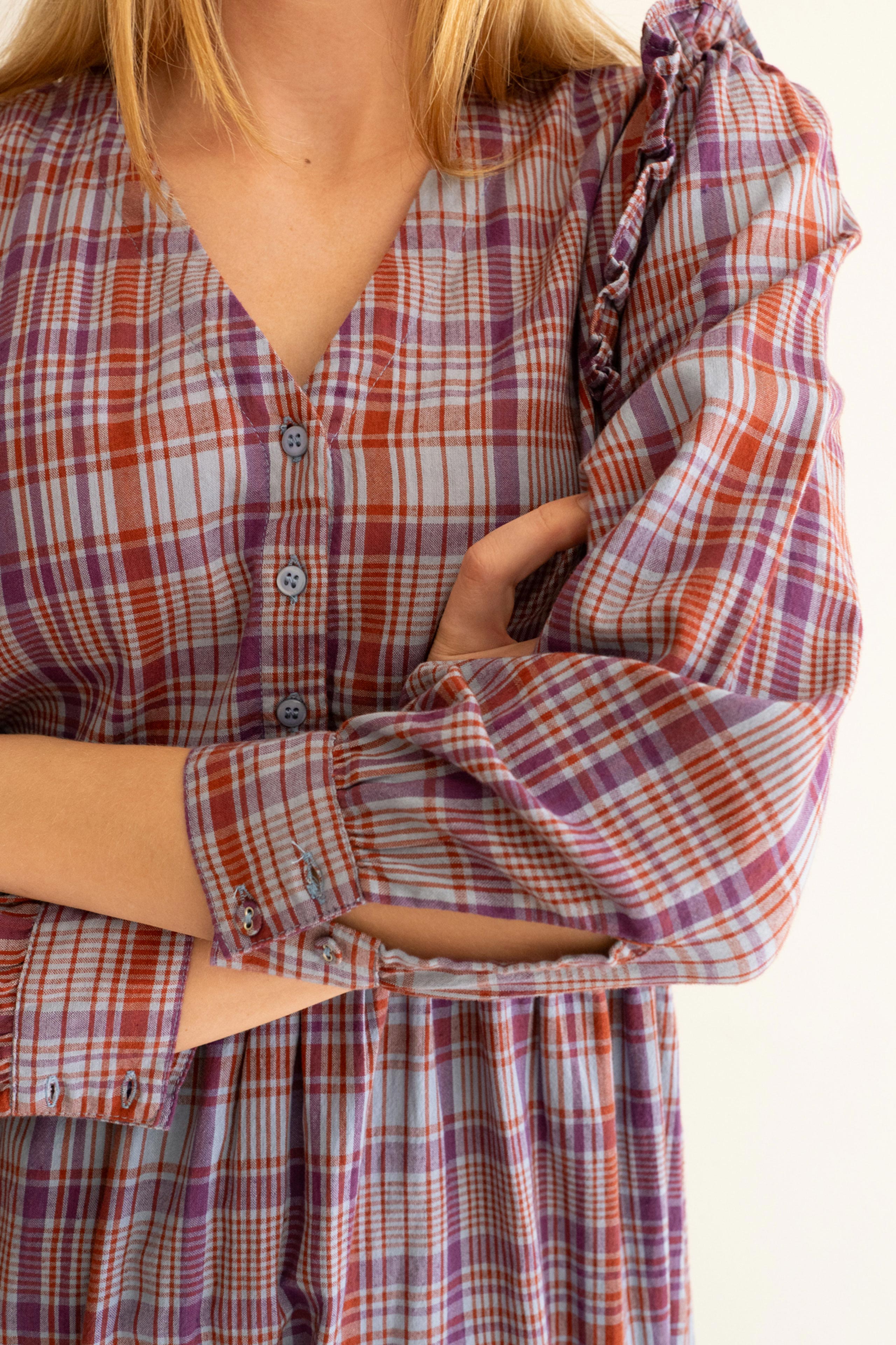 CUELLO EN V CHECK VESTIDO