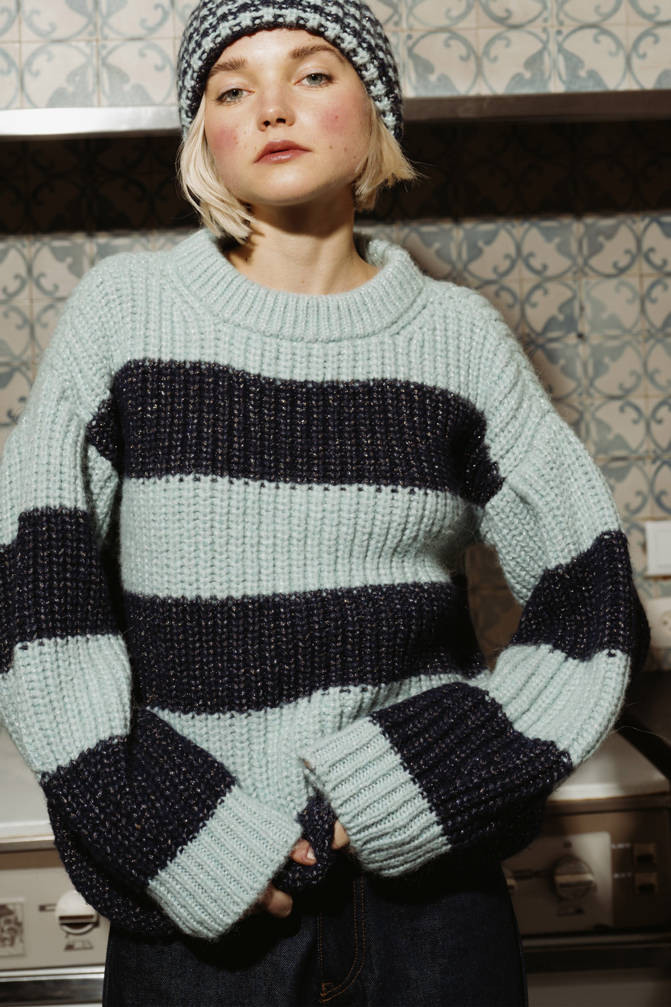 ALINA SHINY STRIPED SWEATER