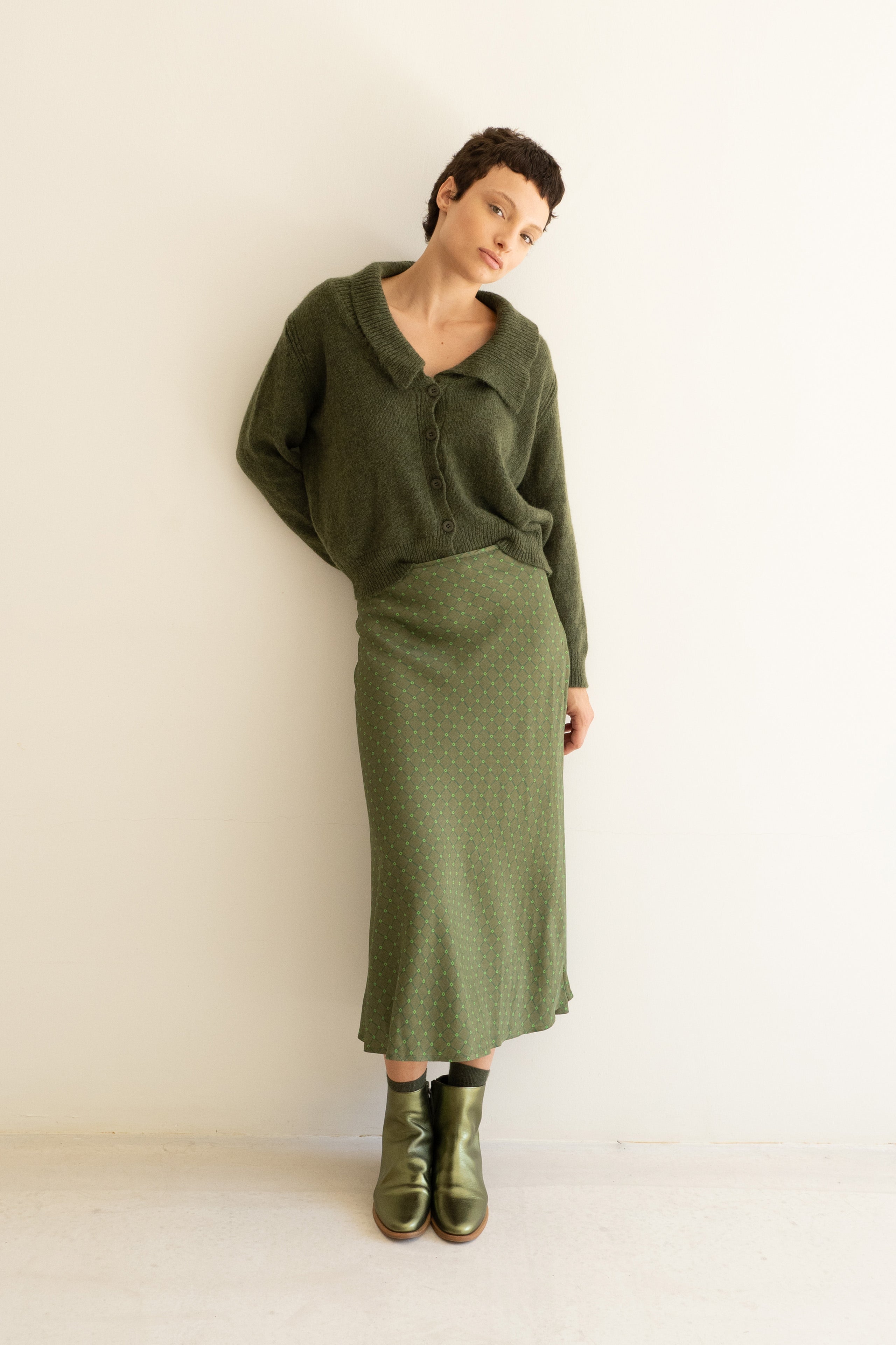 FLOWERS GRID BIAS CUT SKIRT