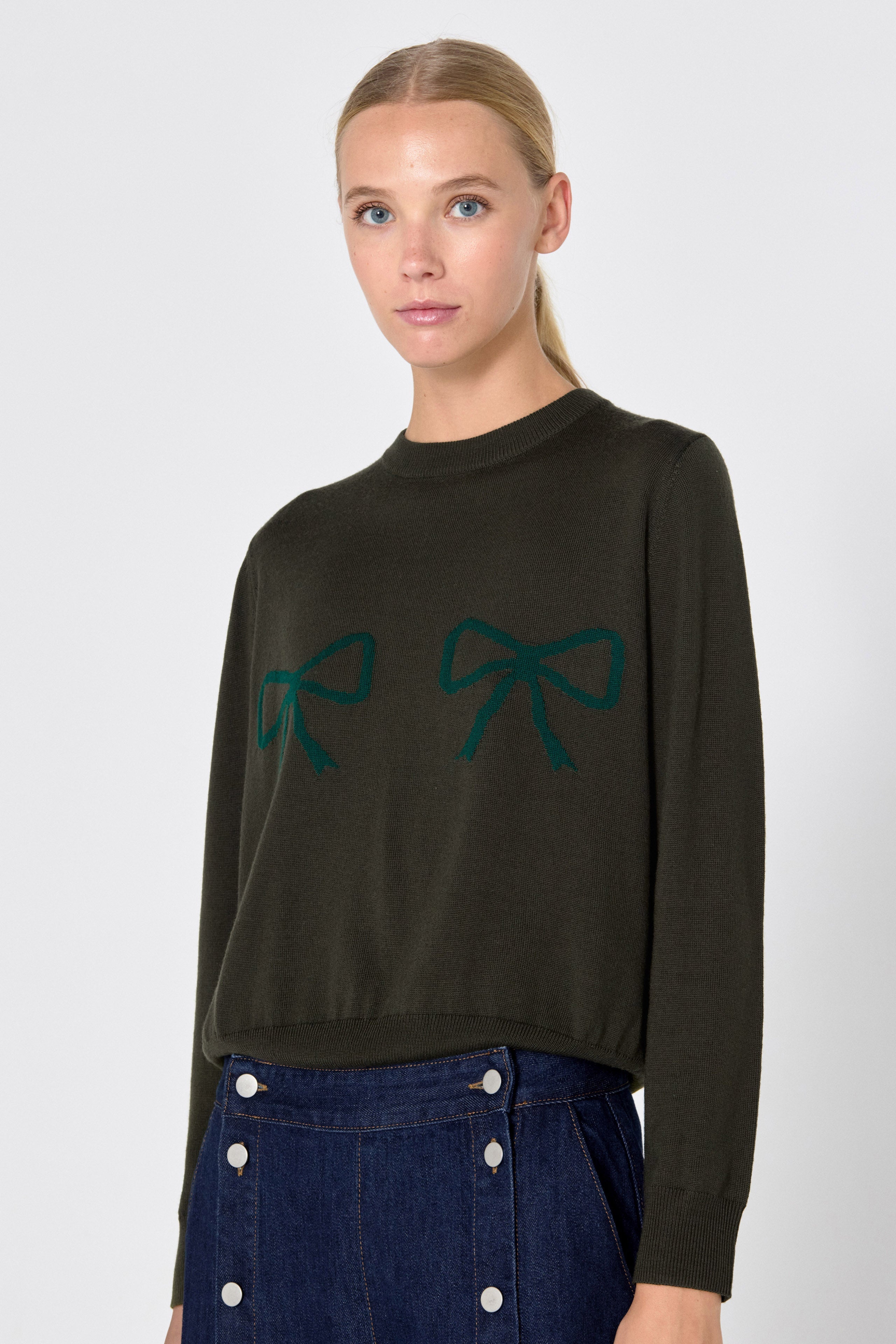 SARA CONTRAST BOWS SWEATER