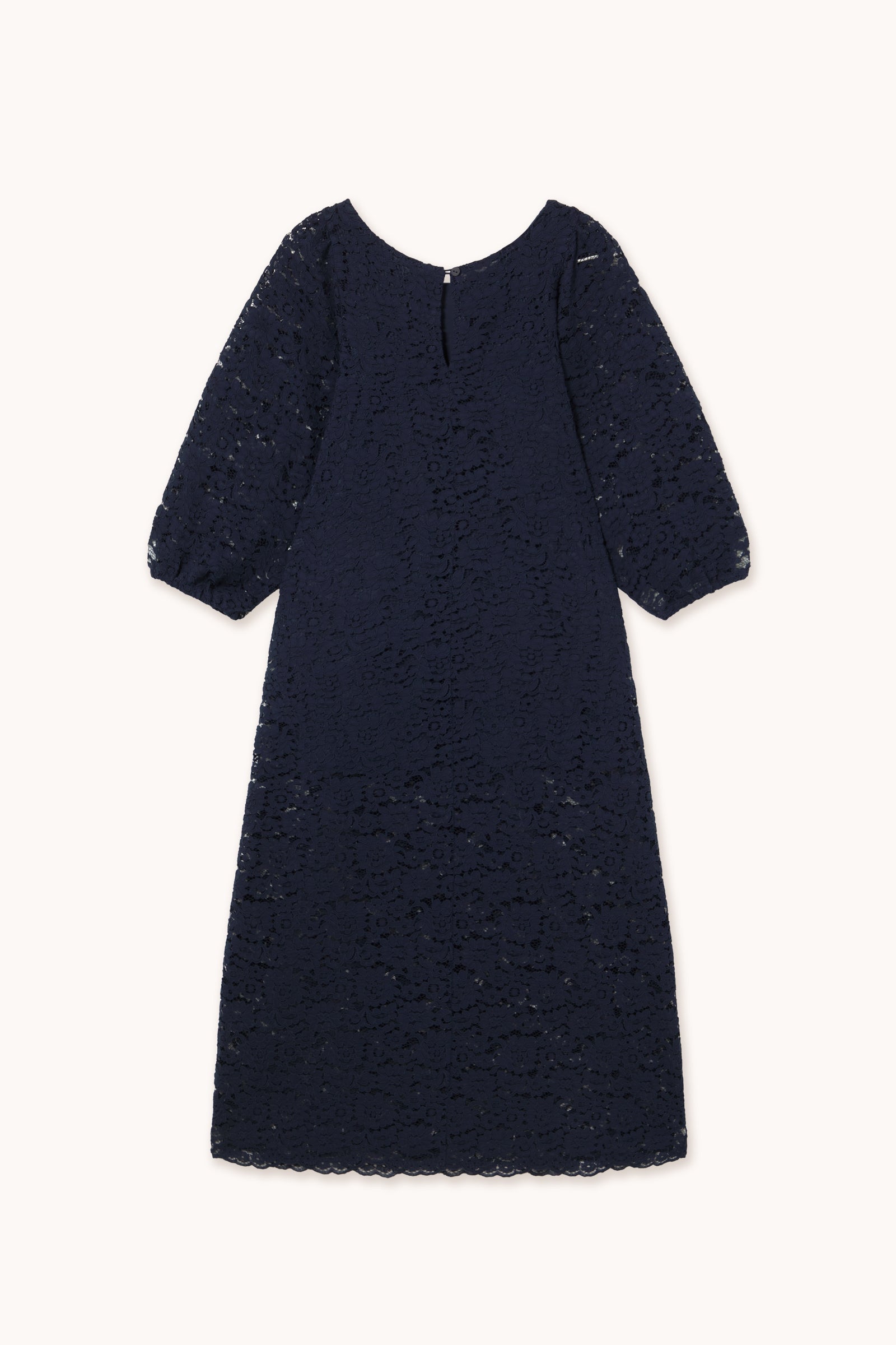 MIDI-KLEID MIT PUFFÄRMELN AUS SPITZE