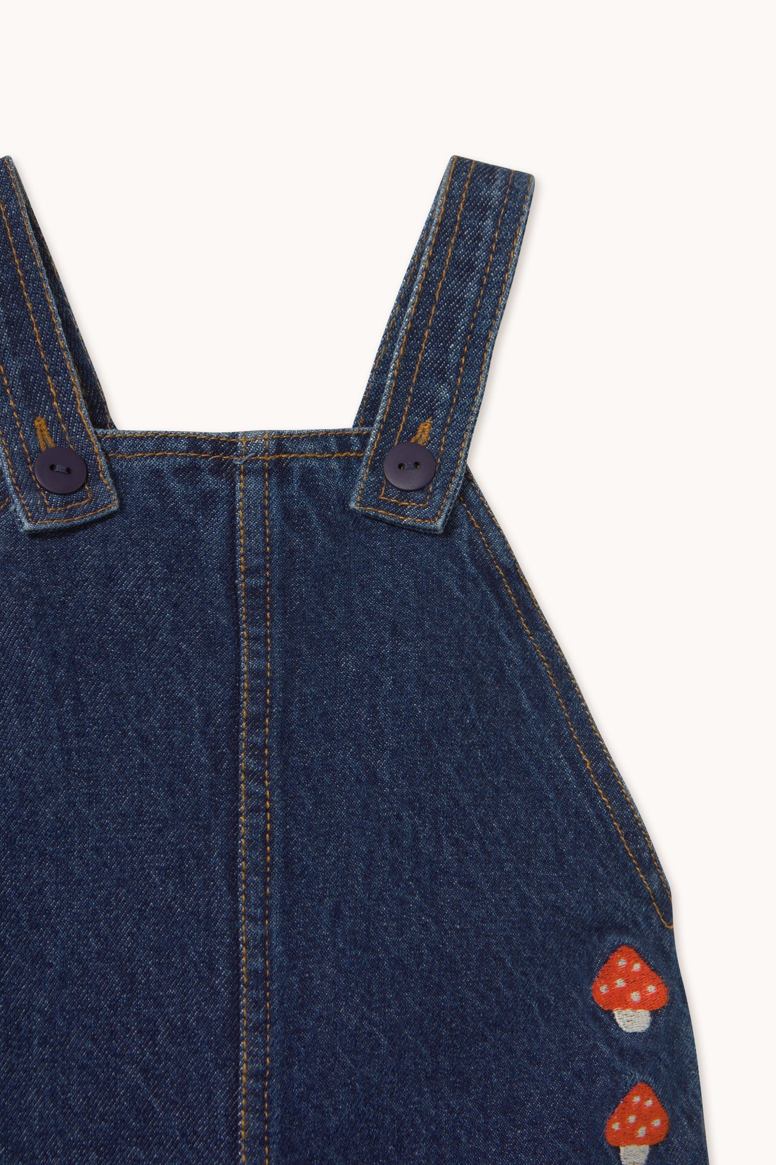 MINI MUSHROOMS EMBROIDERED DENIM DUNGAREES
