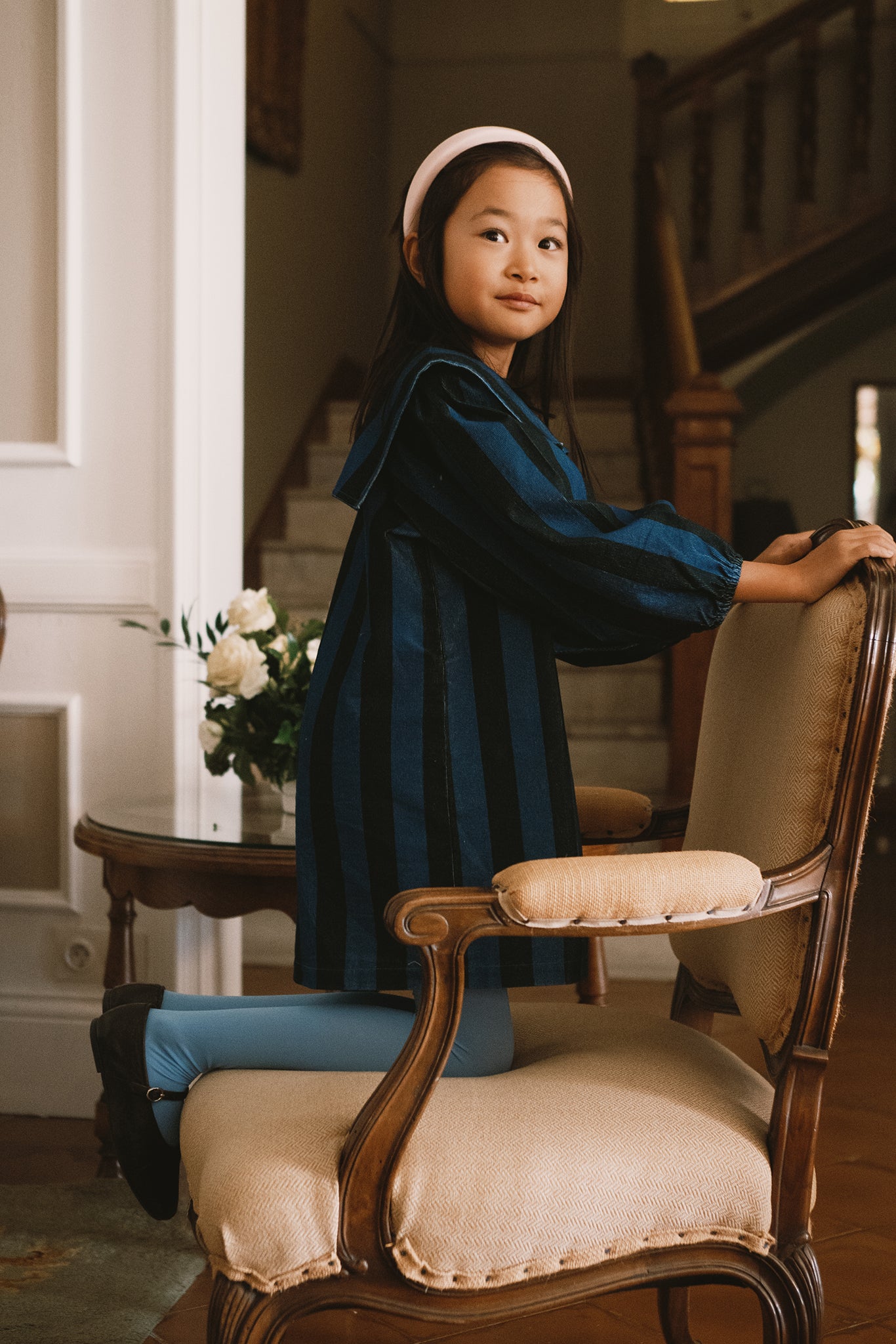 BLUE STRIPES CORDUROY DRESS