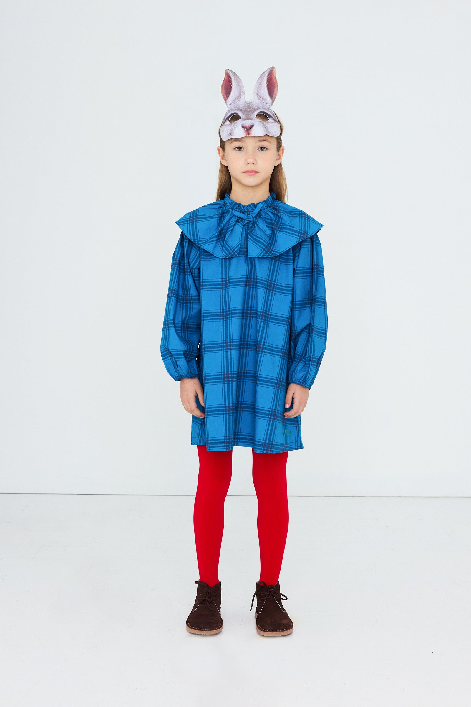 BLUE CHECK POPLIN DRESS