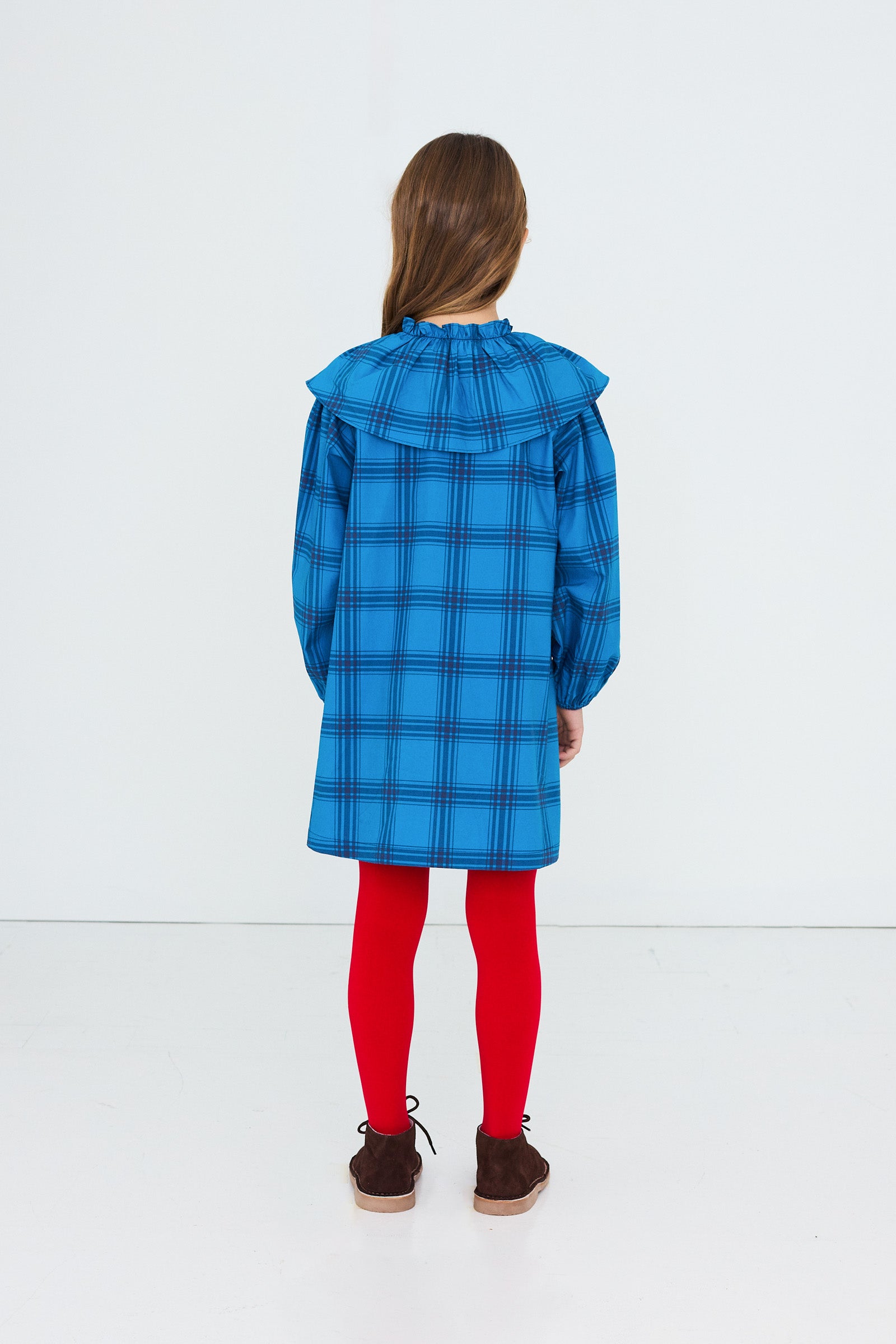 BLUE CHECK POPLIN DRESS