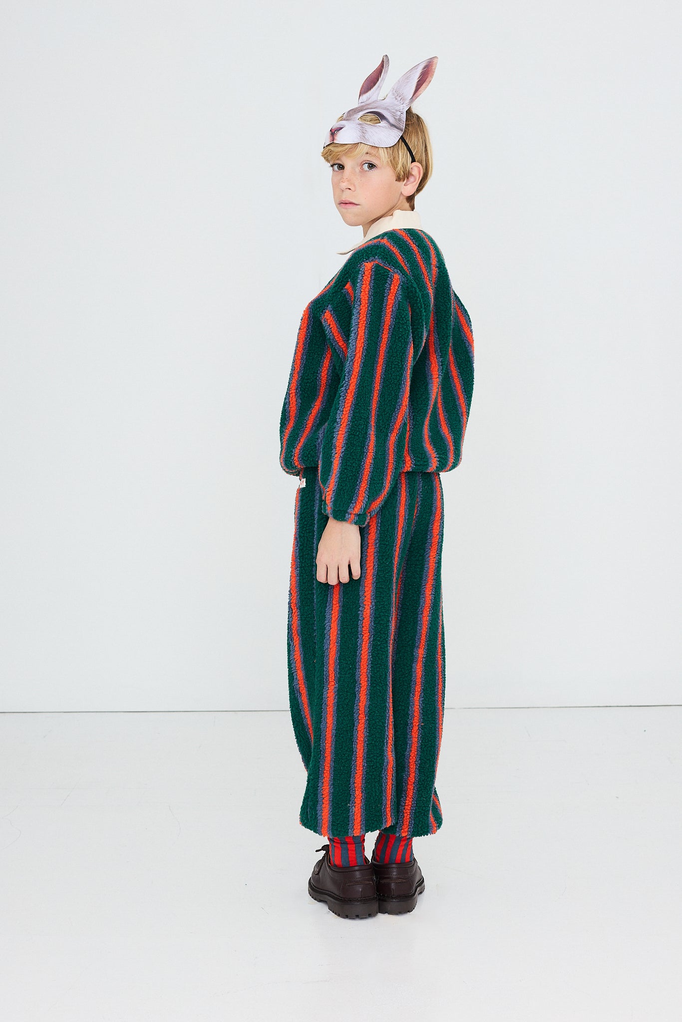 MULTICOLOR STRIPES SHERPA COLLAR SWEATSHIRT